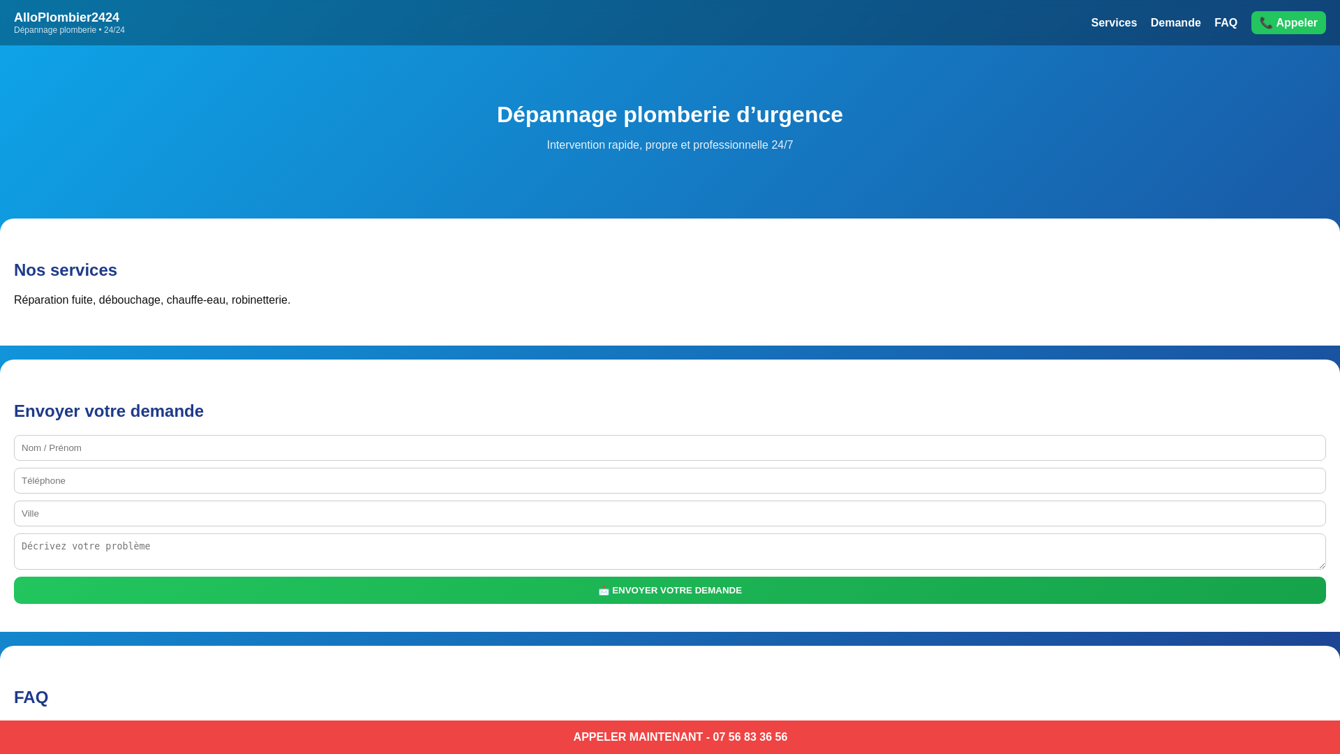 website screenshot of https://alloplombier2424.fr/