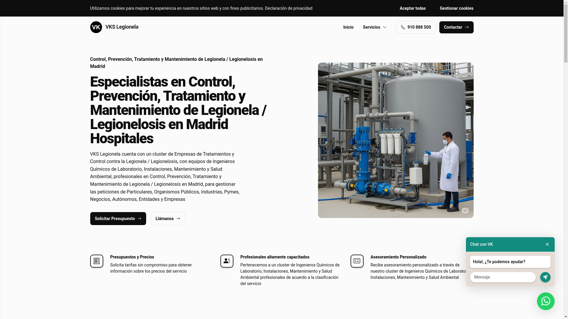 website screenshot of https://vkslegionelamadrid.es/