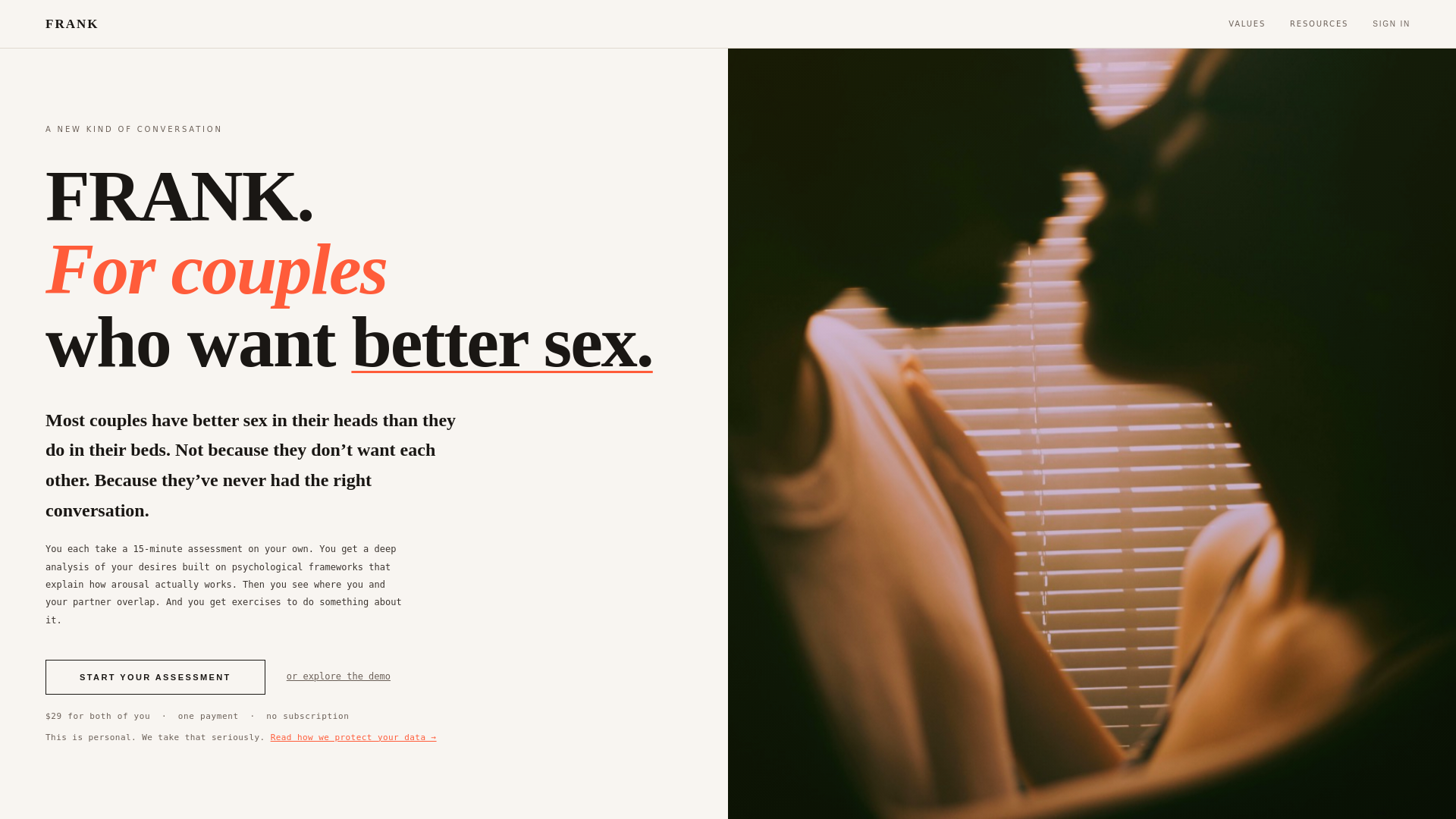 website screenshot of https://getfrank.love