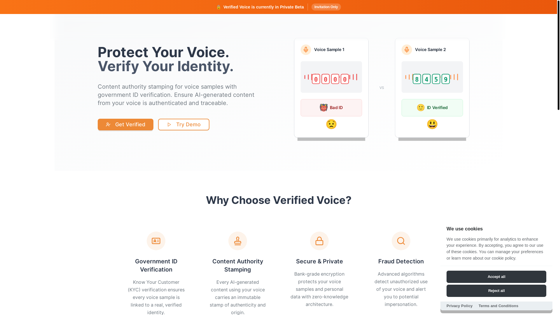 website screenshot of https://verified-voice-production.pages.dev/