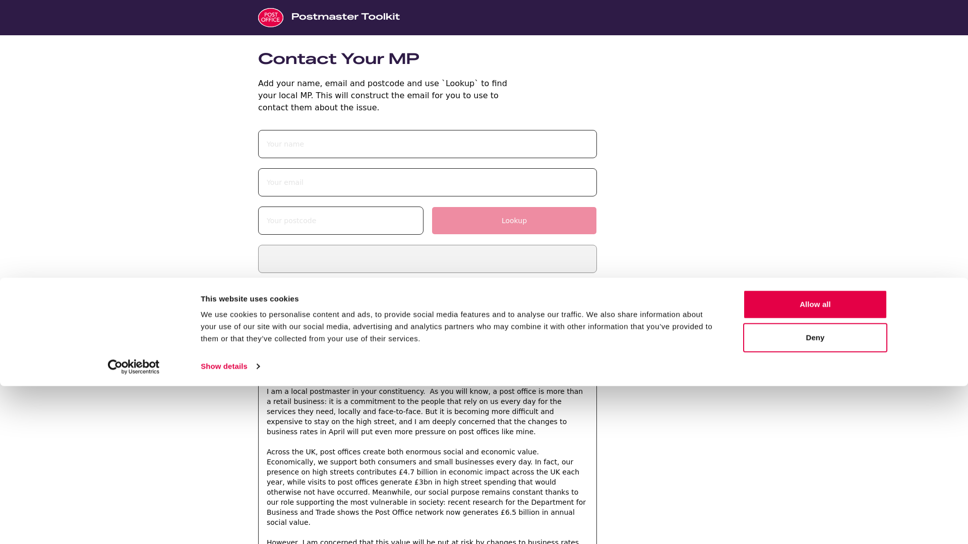 website screenshot of https://postmastertool.com/