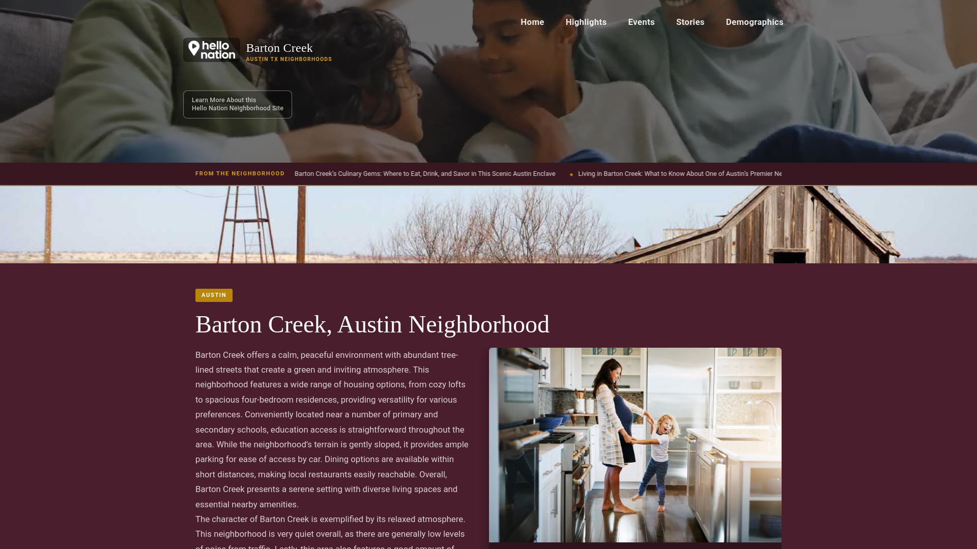 website screenshot of https://bartoncreekaustinneighborhood.org/