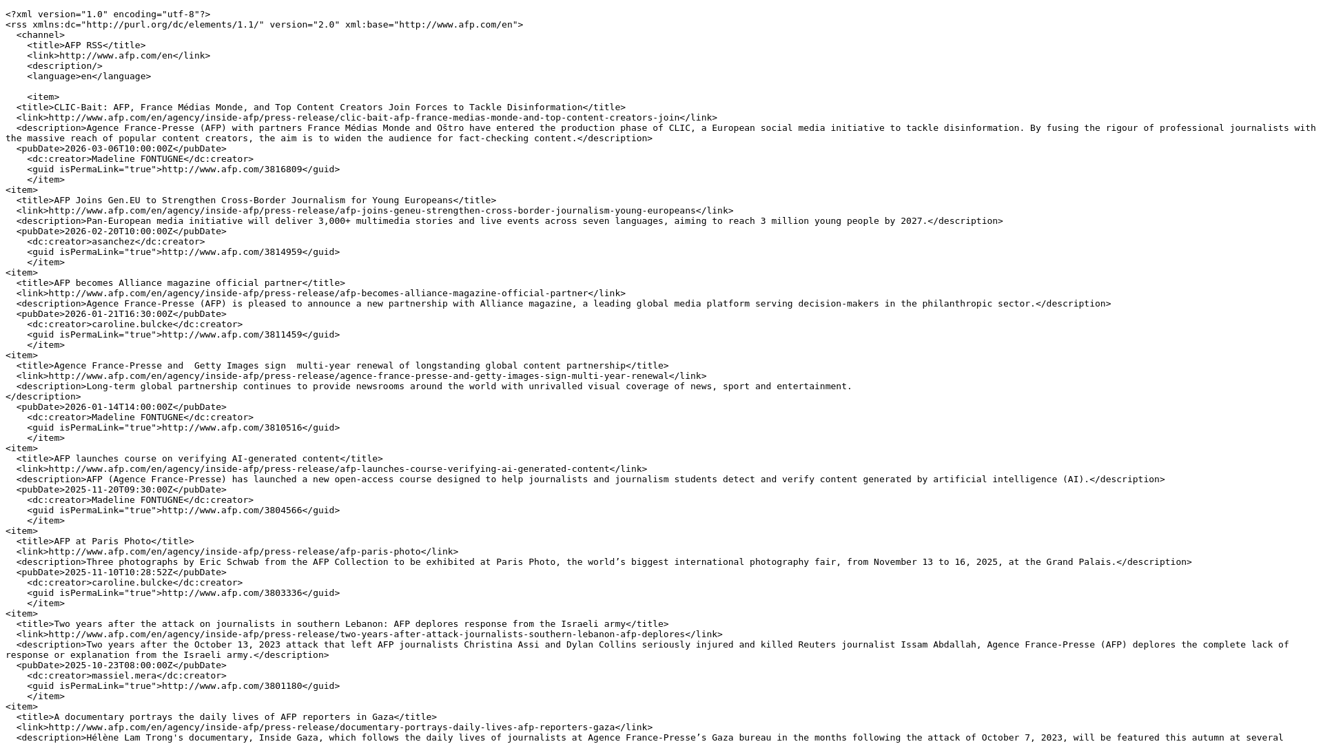 website screenshot of https://www.bing.com/ck/a?!&&p=a7eb49d1de13851bf270dae8b29c17f919cc5ce4f44e4255094e46352d4eb495JmltdHM9MTc3NDA1MTIwMA&ptn=3&ver=2&hsh=4&fclid=17bf5e0f-a09a-69b3-192a-4f1ca1b26839&u=a1aHR0cHM6Ly93d3cuYWZwLmNvbS9lbi9hY3R1cy9hZnBfY29tbXVuaXF1ZS9hbGwvZmVlZA