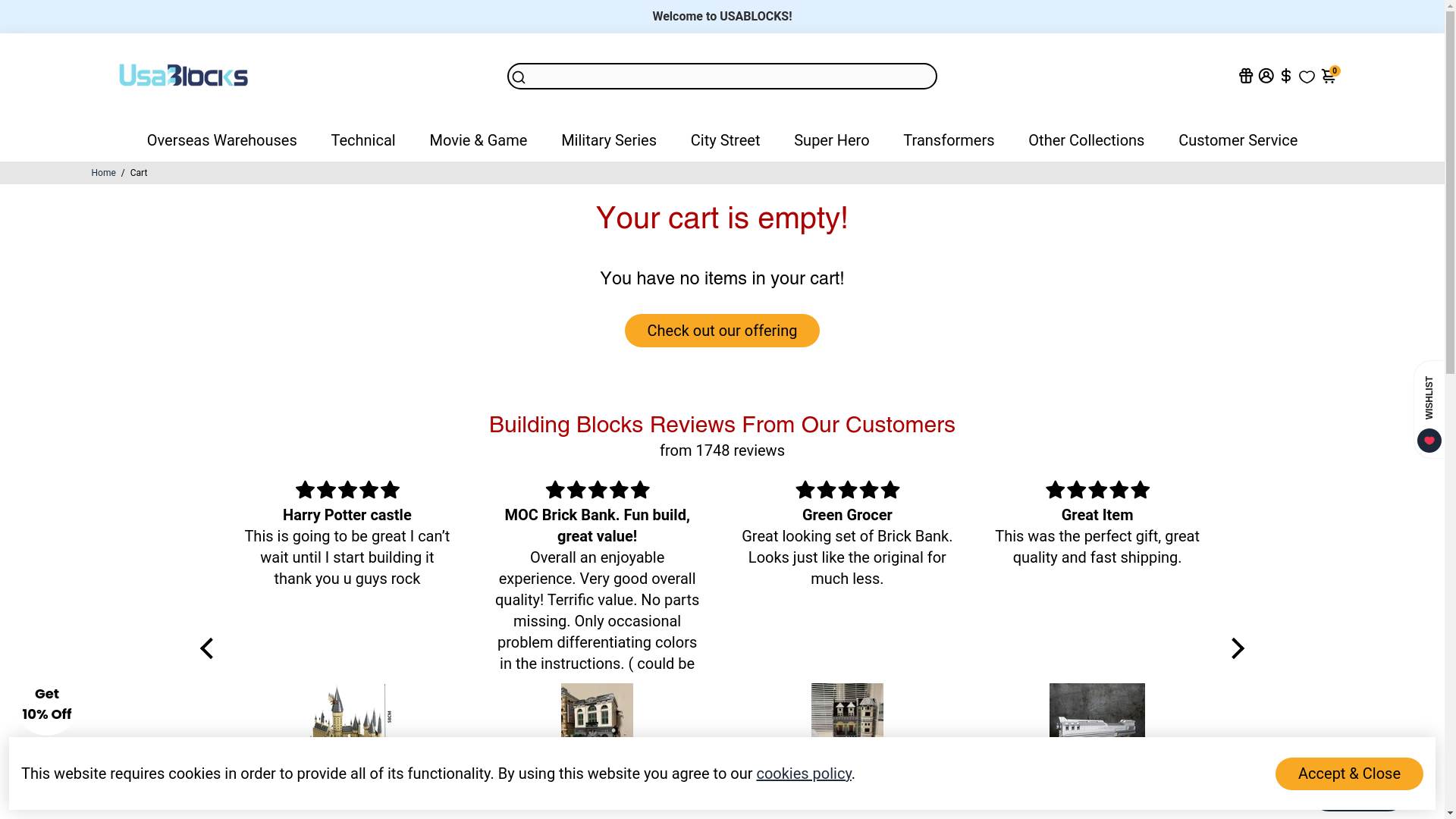 website screenshot of https://www.usablocks.com/cart