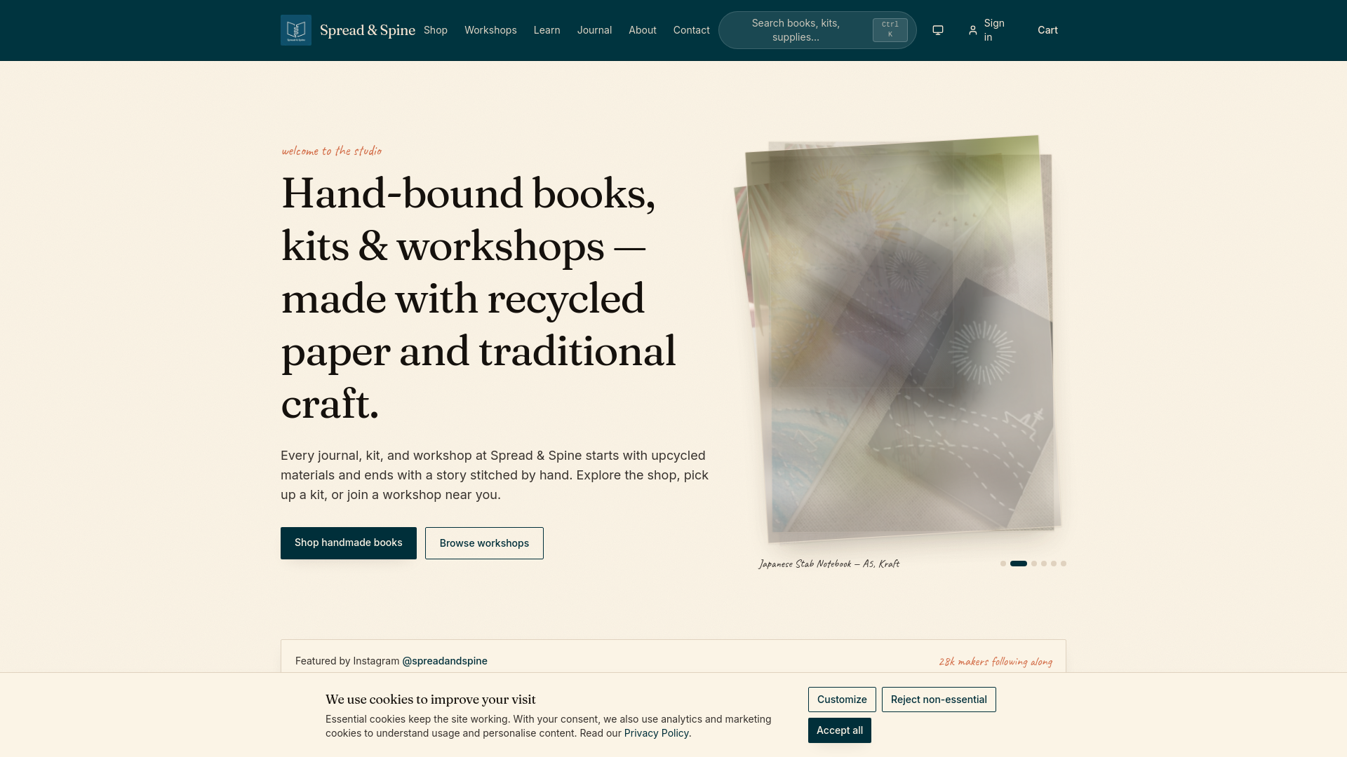 website screenshot of https://spreadandspine.com/