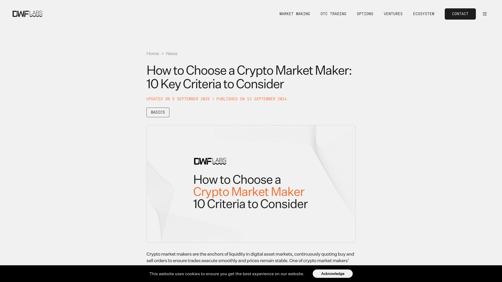 website screenshot of https://www.dwf-labs.com/news/how-to-choose-a-crypto-market-maker-10-key-criteria-to-consider
