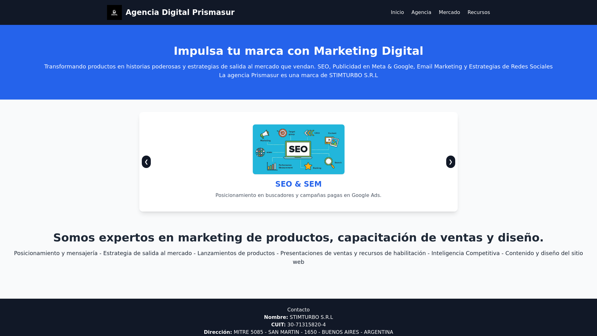 website screenshot of https://prismasur.store/