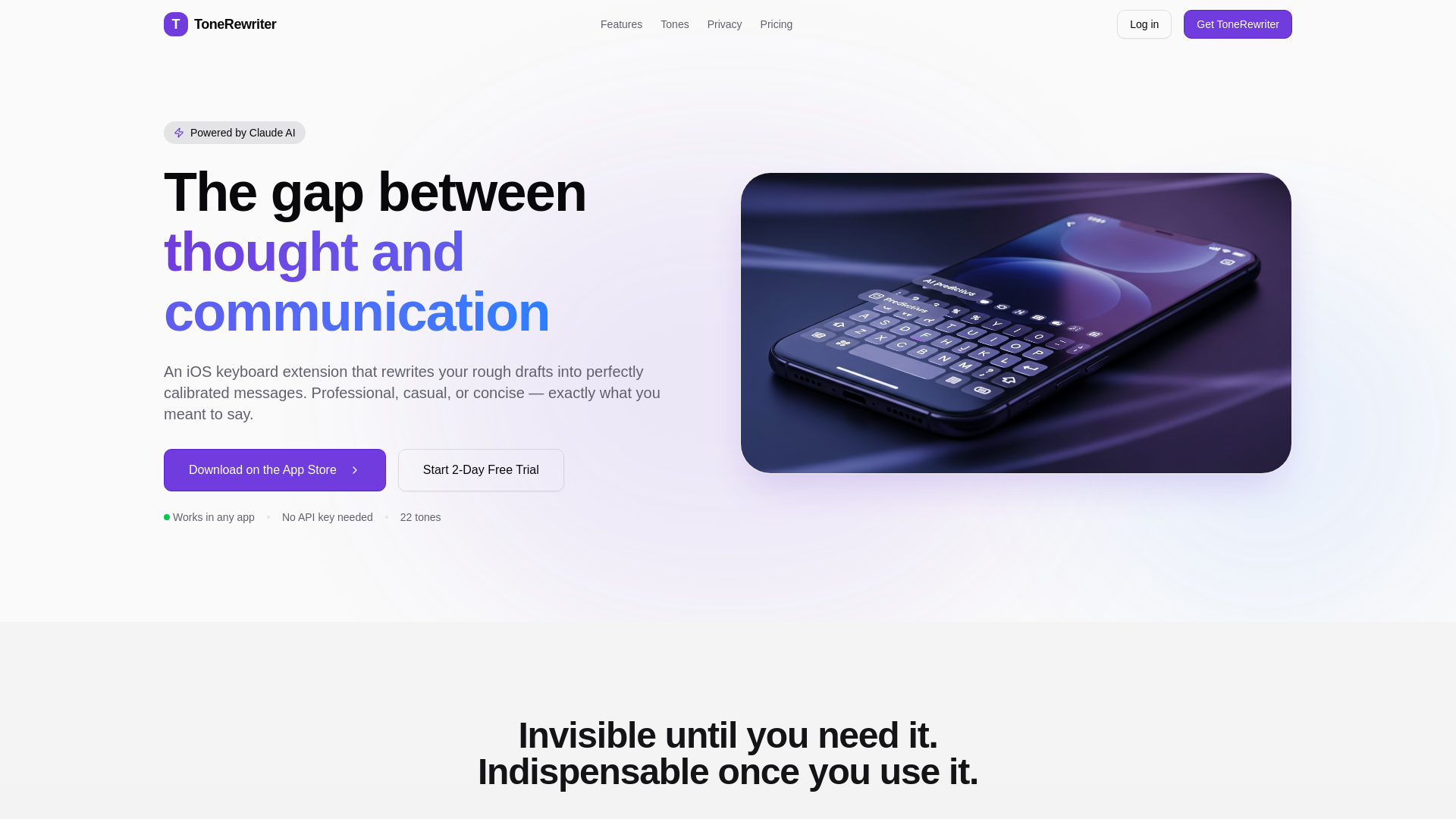 website screenshot of https://tonerewriter.com