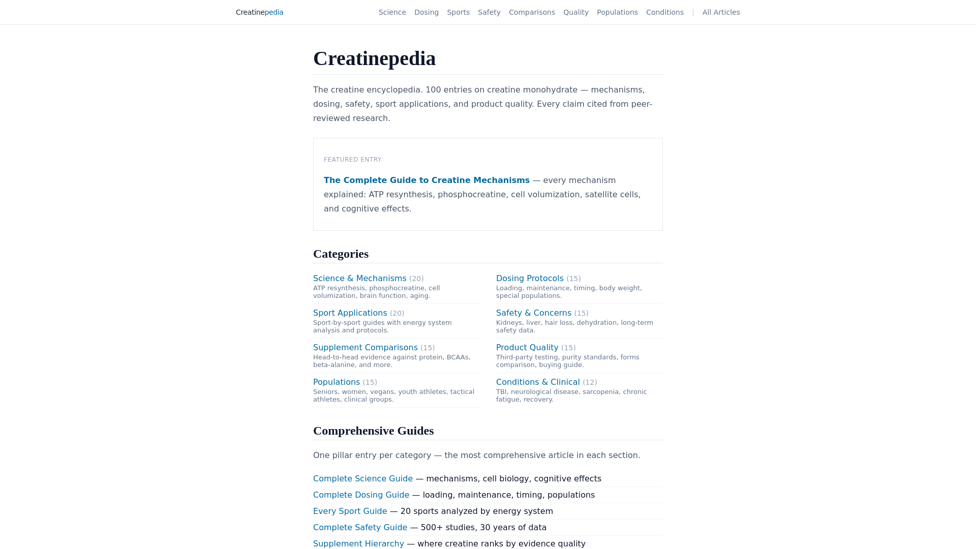website screenshot of https://creatinepedia.com