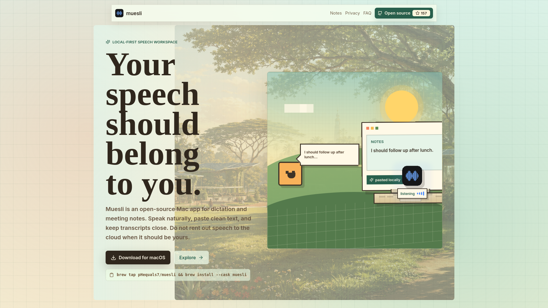 website screenshot of https://muesli.works