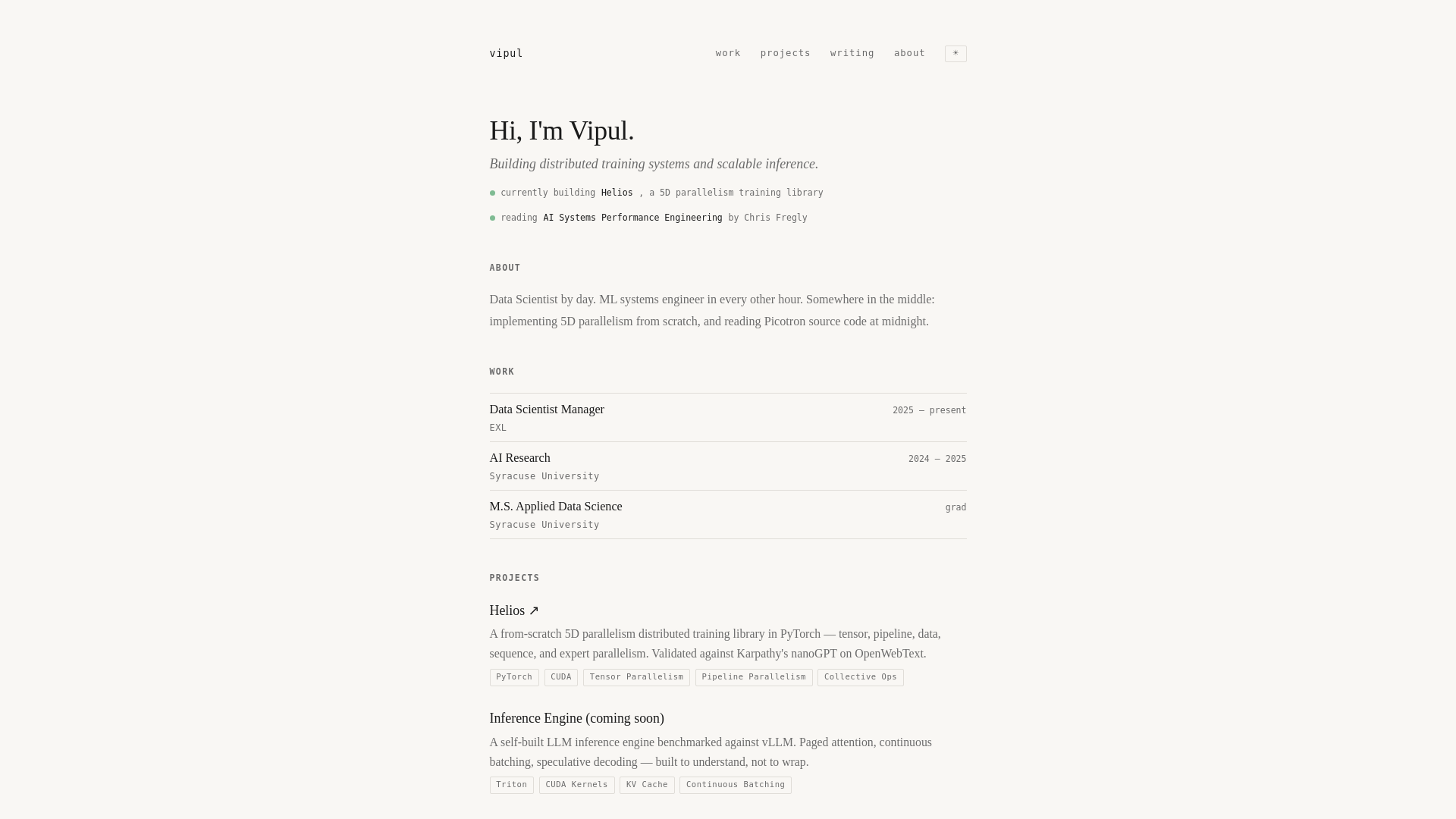 website screenshot of https://vipulsarode.xyz/