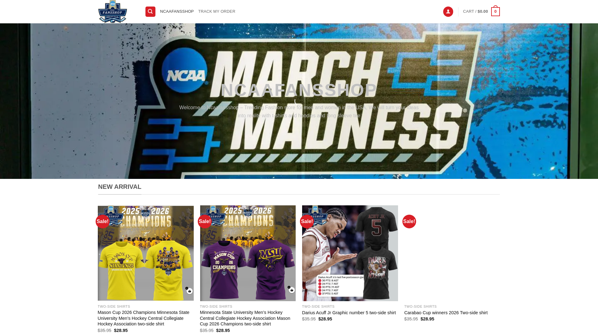 website screenshot of https://ncaafansshop.com/