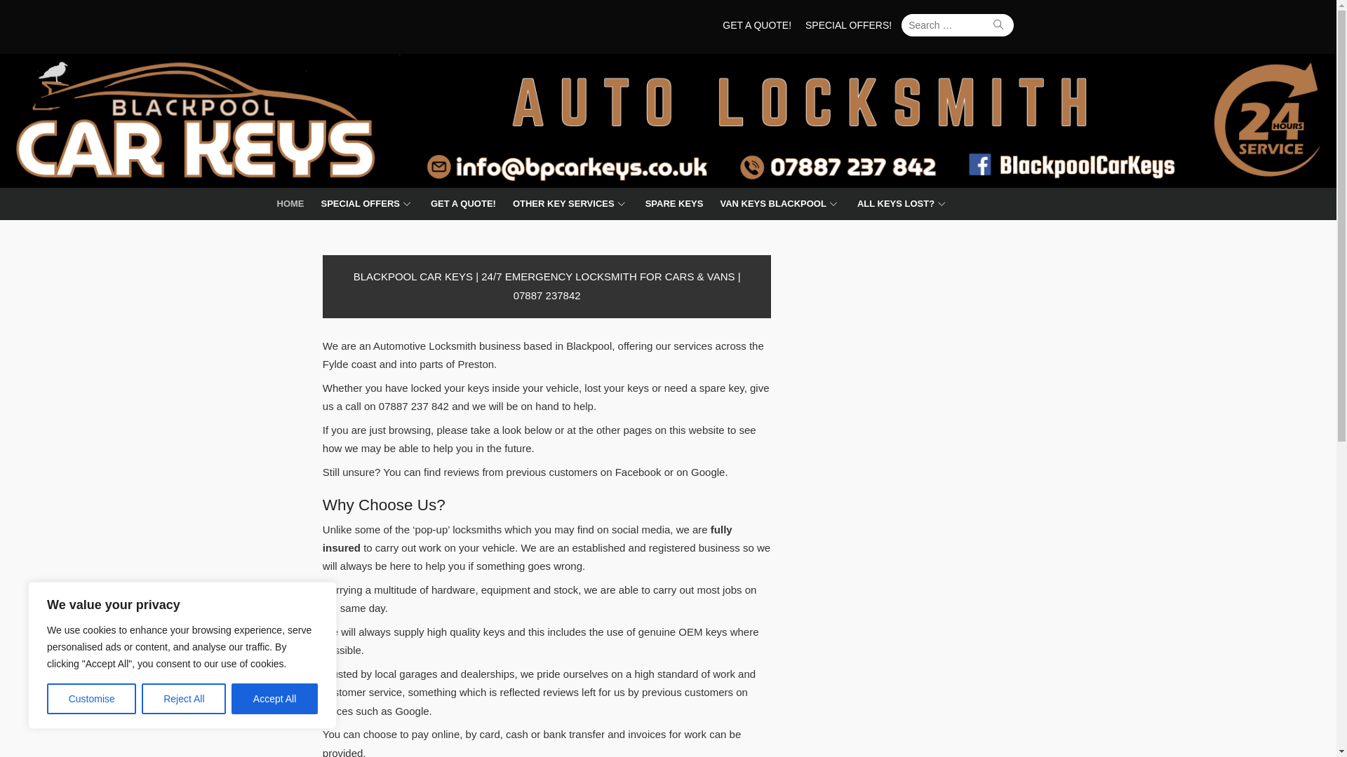 website screenshot of https://blackpoolcarkeys.co.uk/
