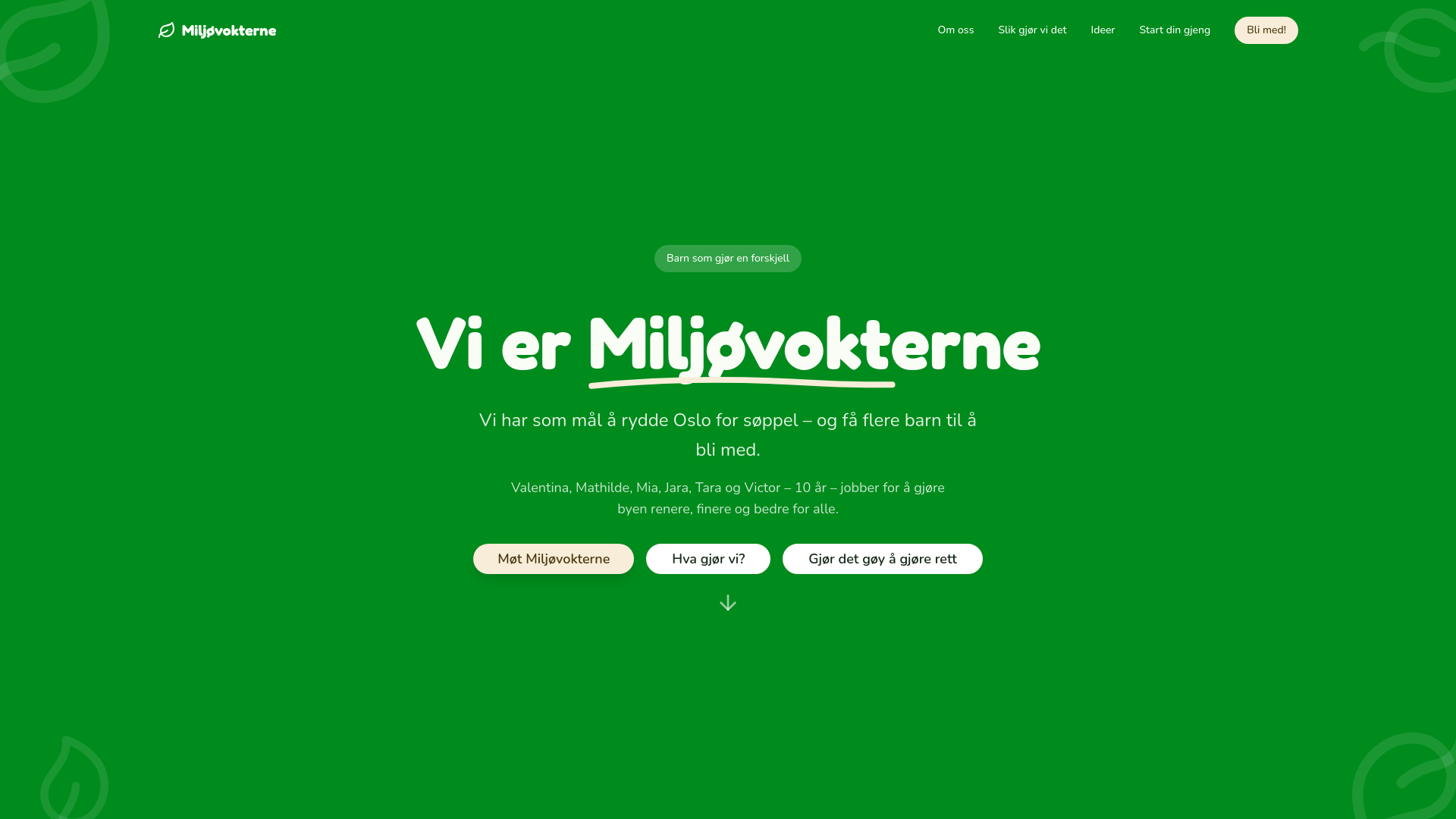 website screenshot of https://xn--miljvokterne-yjb.no
