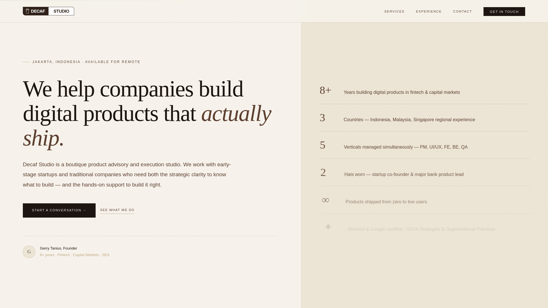 website screenshot of https://decaf-studio.com/