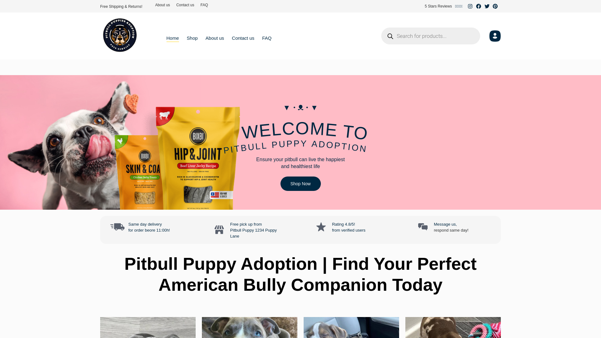 website screenshot of https://pitbullpuppieshub.com