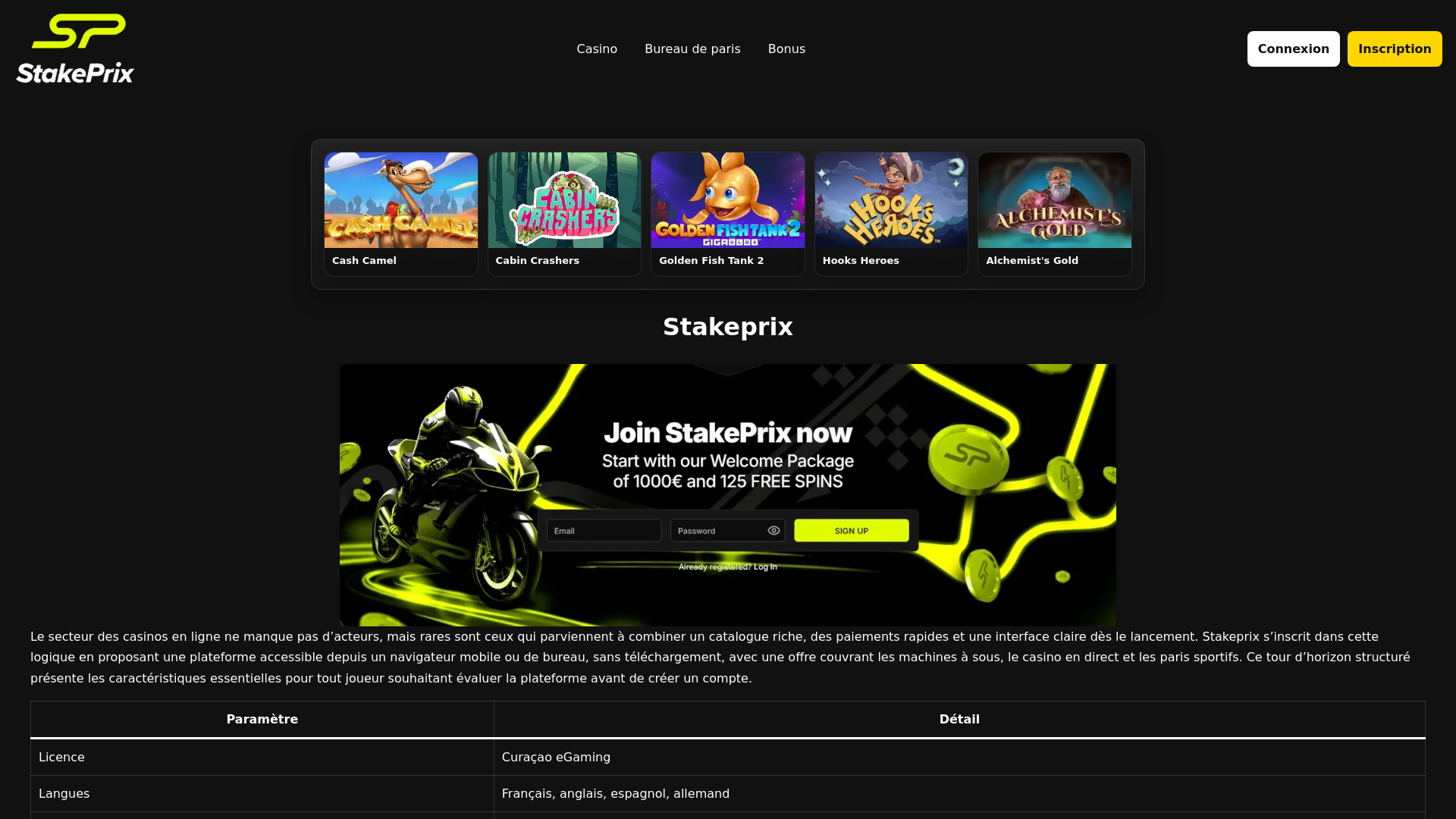 website screenshot of https://stakeprix.online