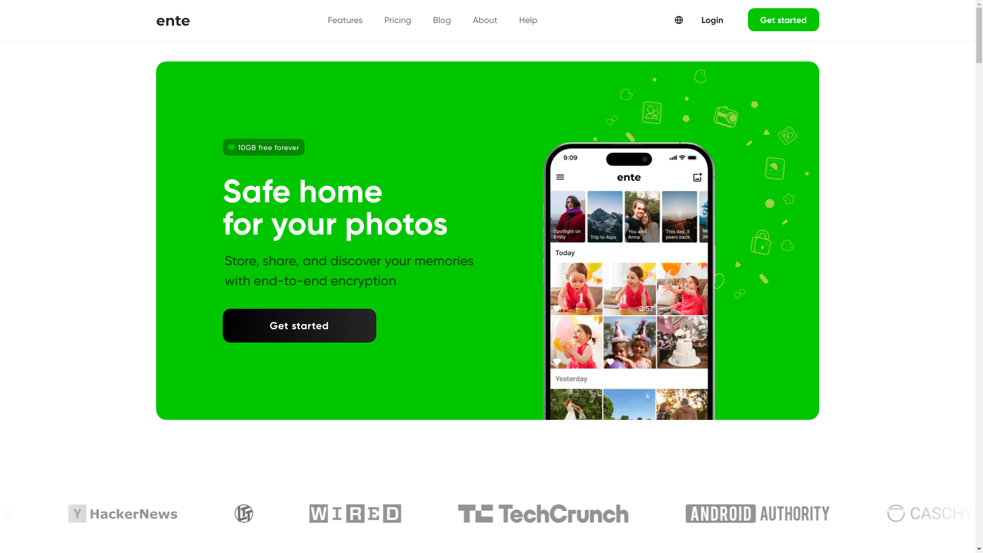 website screenshot of https://ente.io