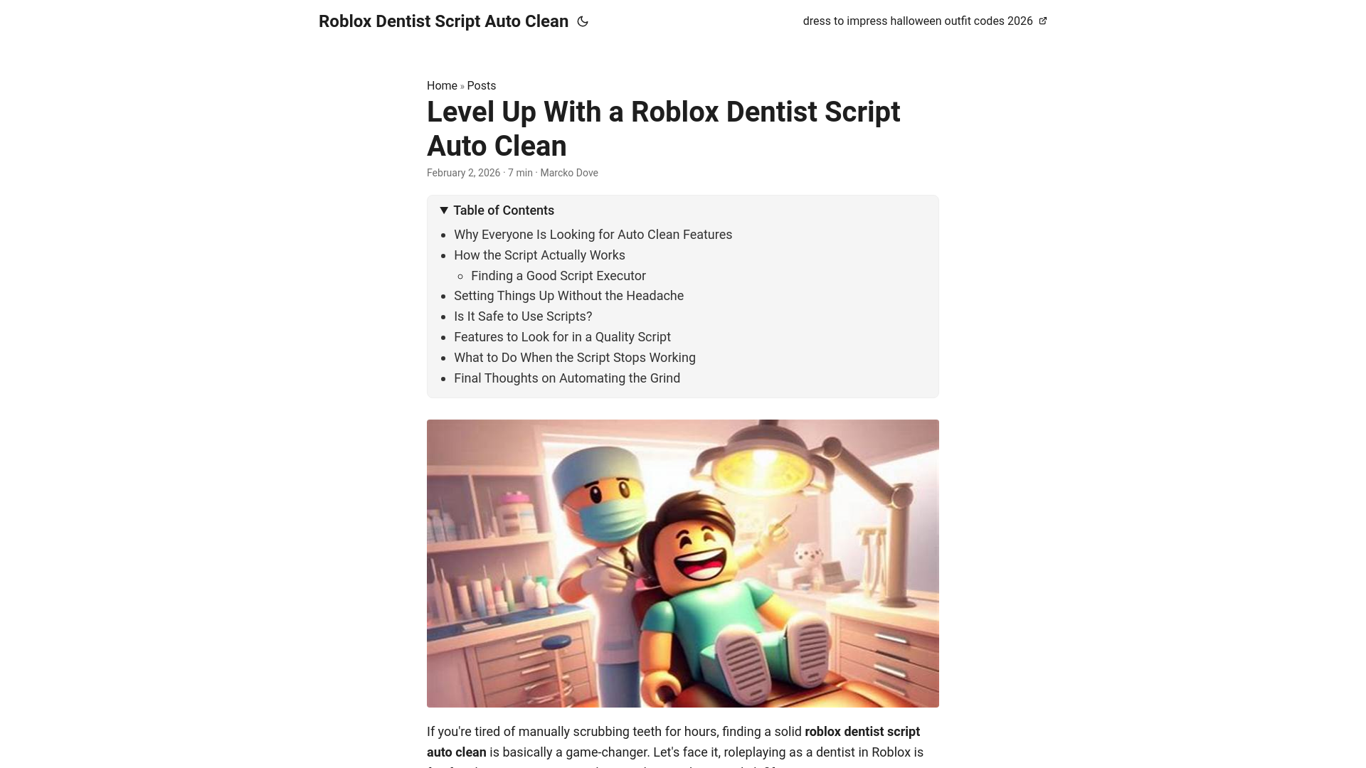 website screenshot of https://roblox-dentist-script-auto-clean.pages.dev/