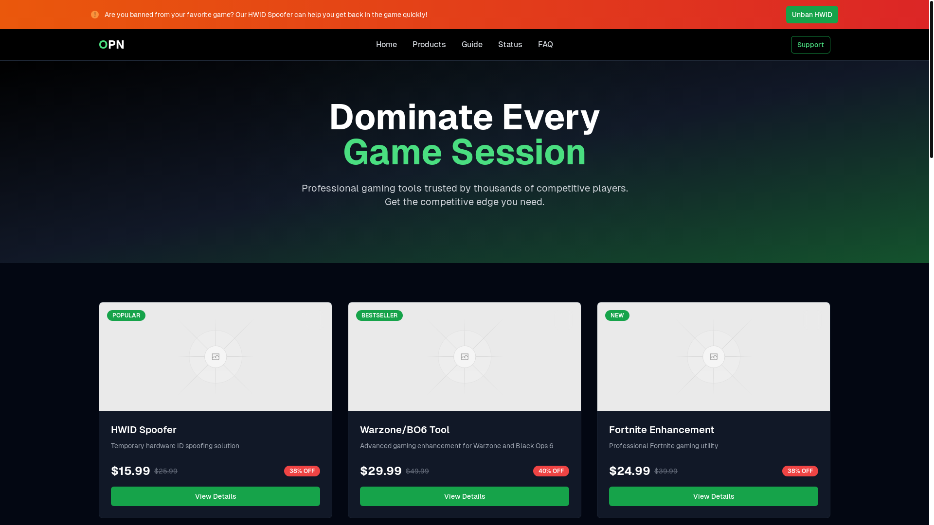 website screenshot of https://opncheats.com/