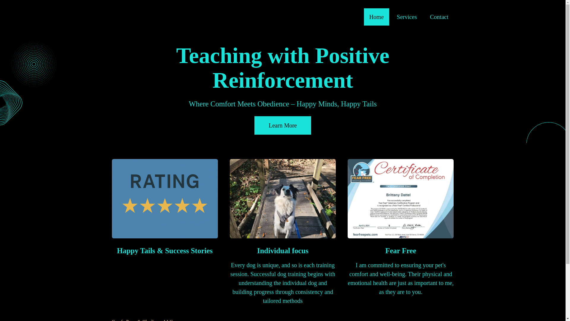 website screenshot of https://comfypawsandobedience.com/