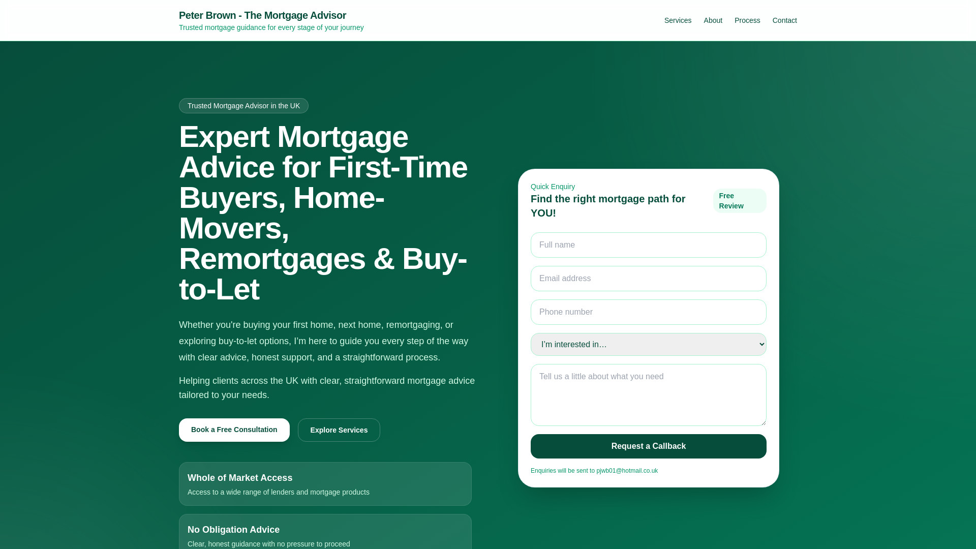 website screenshot of https://peterbrownmortgageadvisor.co.uk