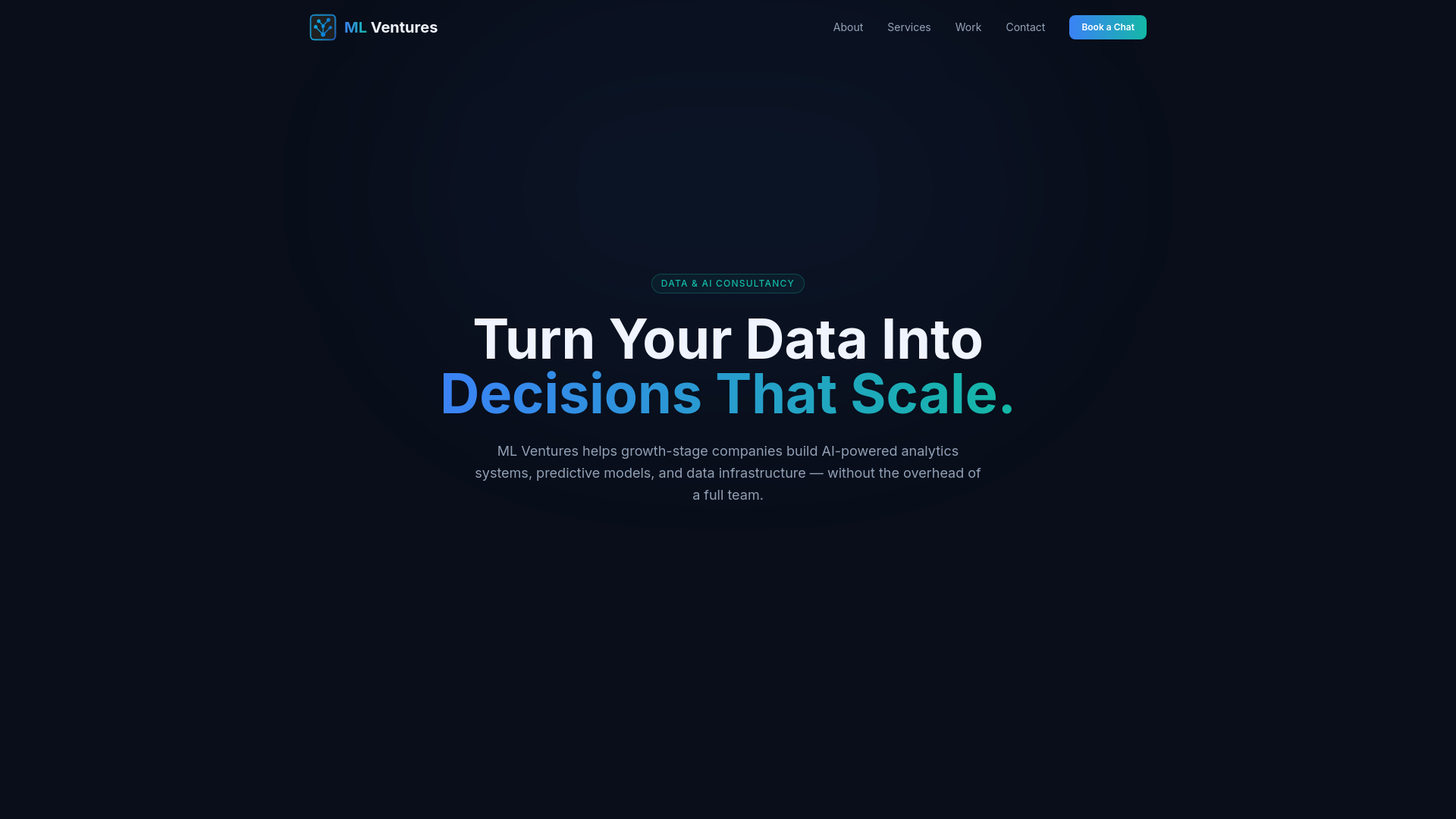 website screenshot of https://mlventures.agency