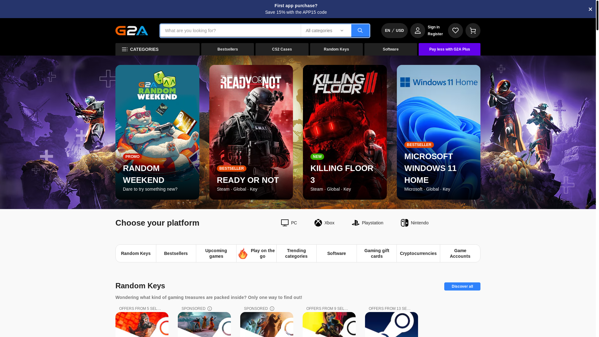 website screenshot of http://g2a.com/