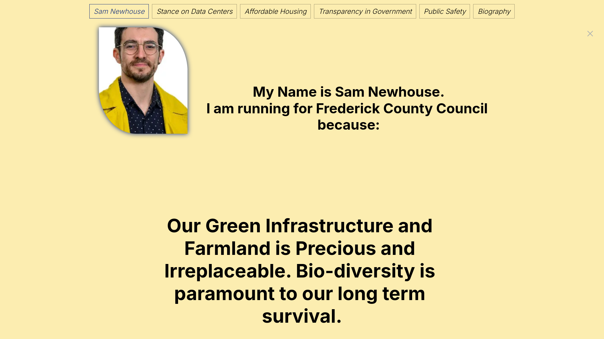 website screenshot of https://samforfrederick.org/