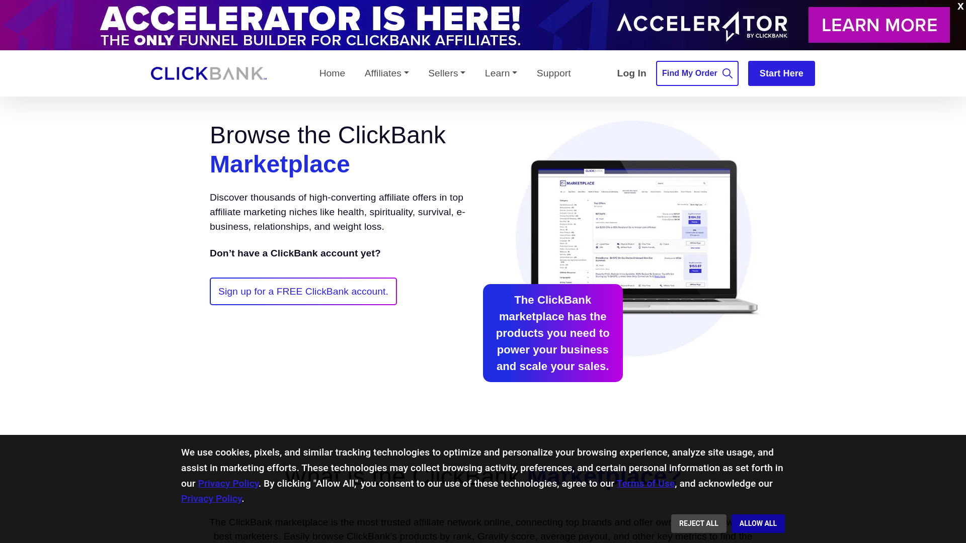 website screenshot of https://www.clickbank.com/view-marketplace/?gc_id=18737831499&h_ad_id=631530469373&gad_source=2&gcli