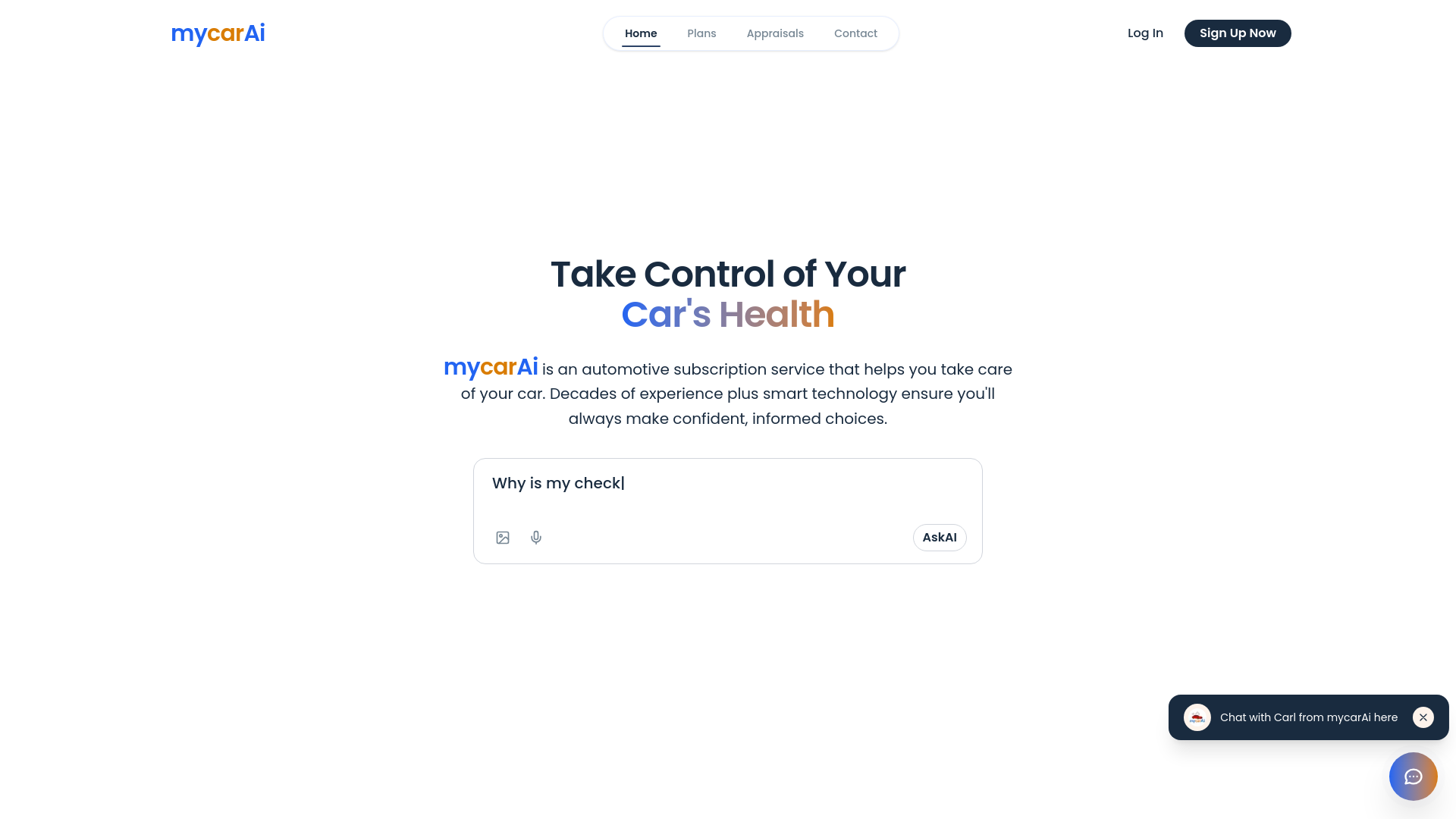 website screenshot of https://mycarai.ai/