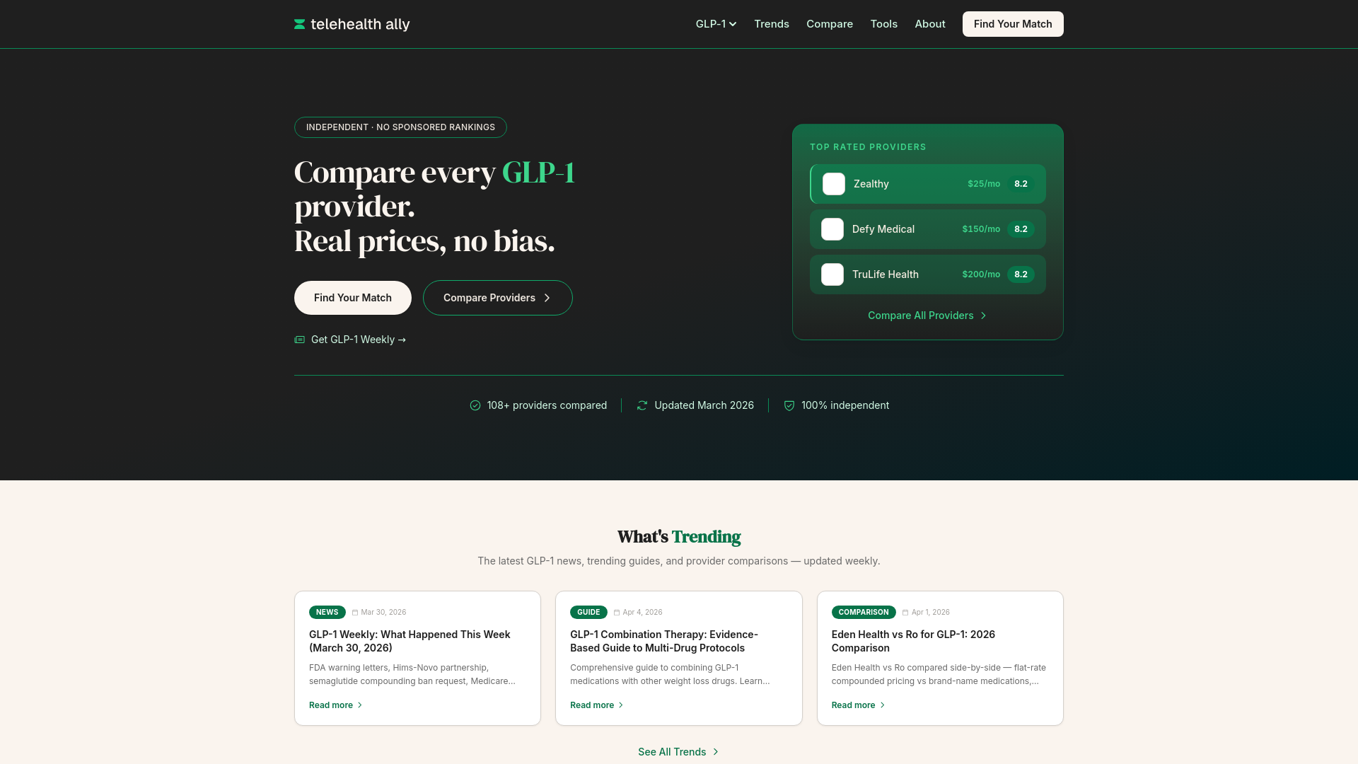 website screenshot of https://telehealthally.com