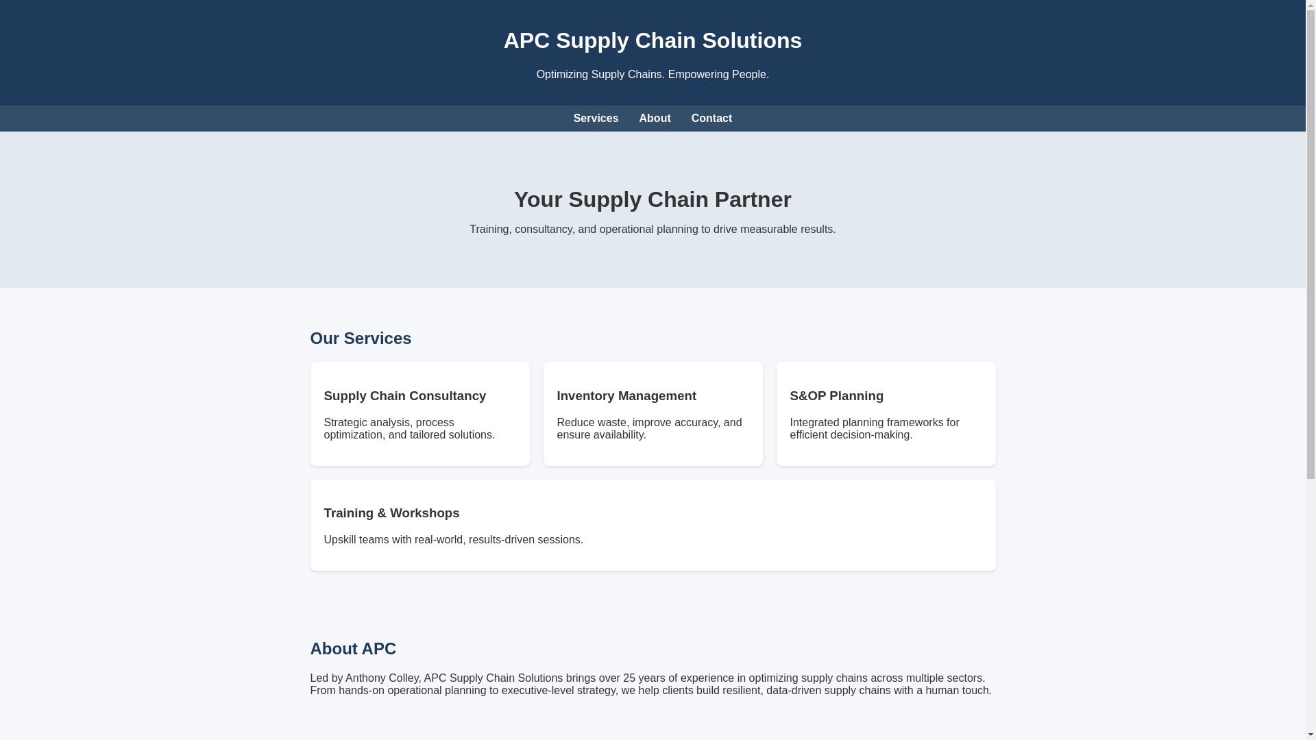 website screenshot of https://apcsupplychainsolutions.com/