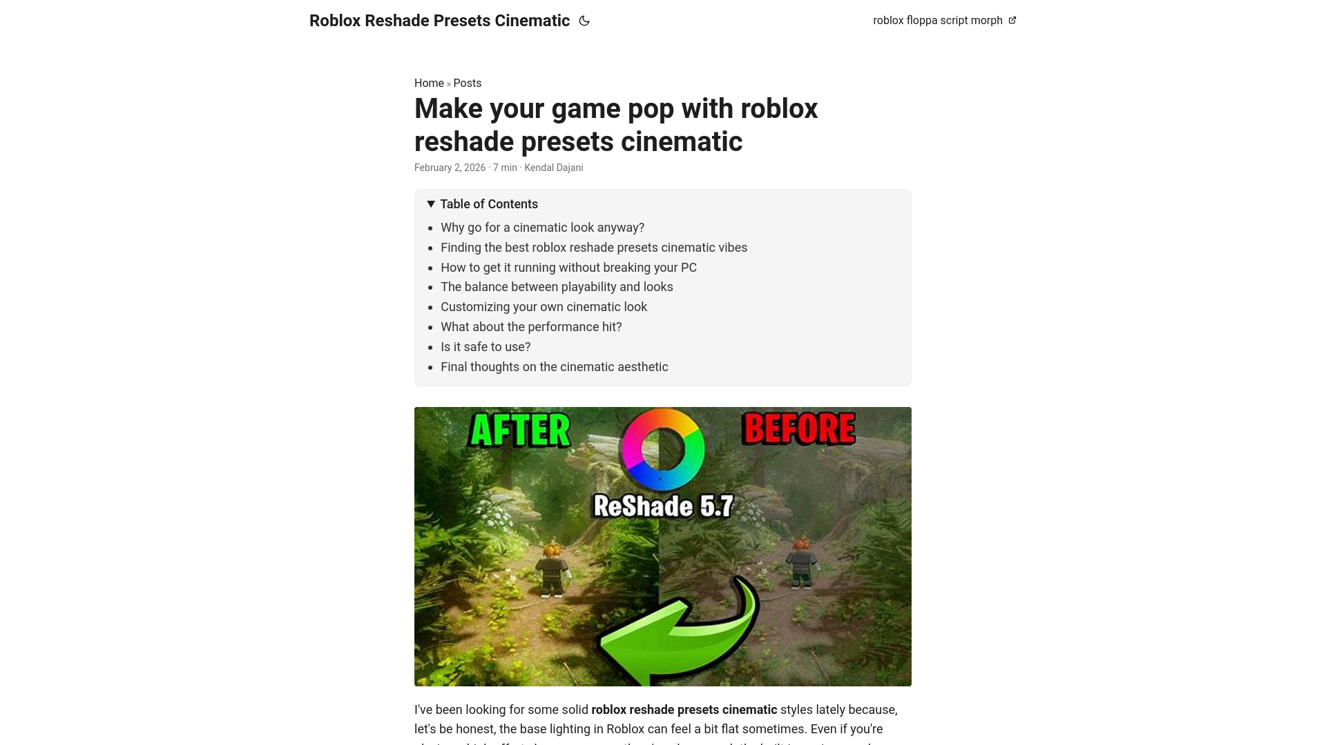 website screenshot of https://roblox-reshade-presets-cinematic.pages.dev/