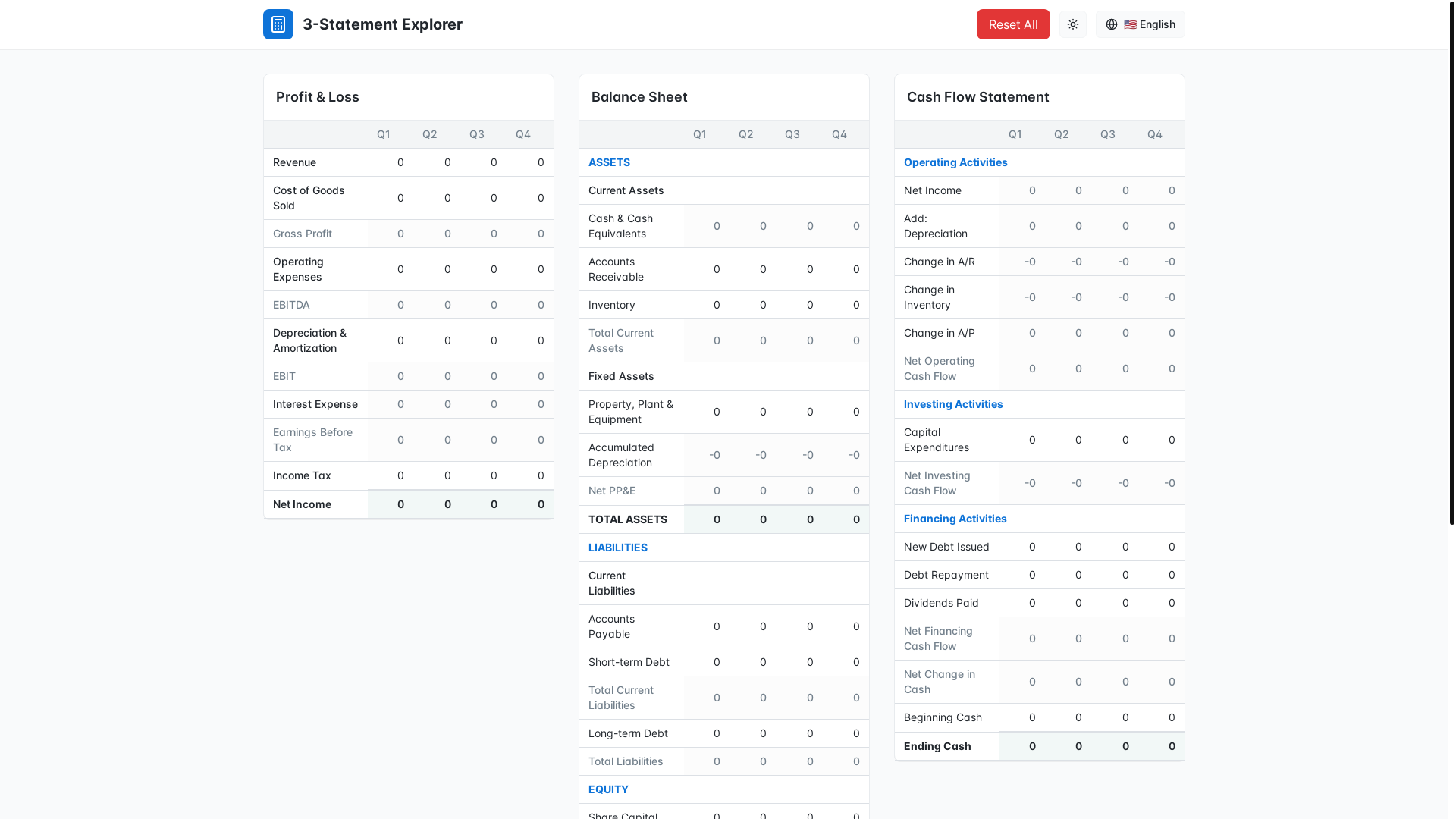 website screenshot of https://3statementexplorer.com/