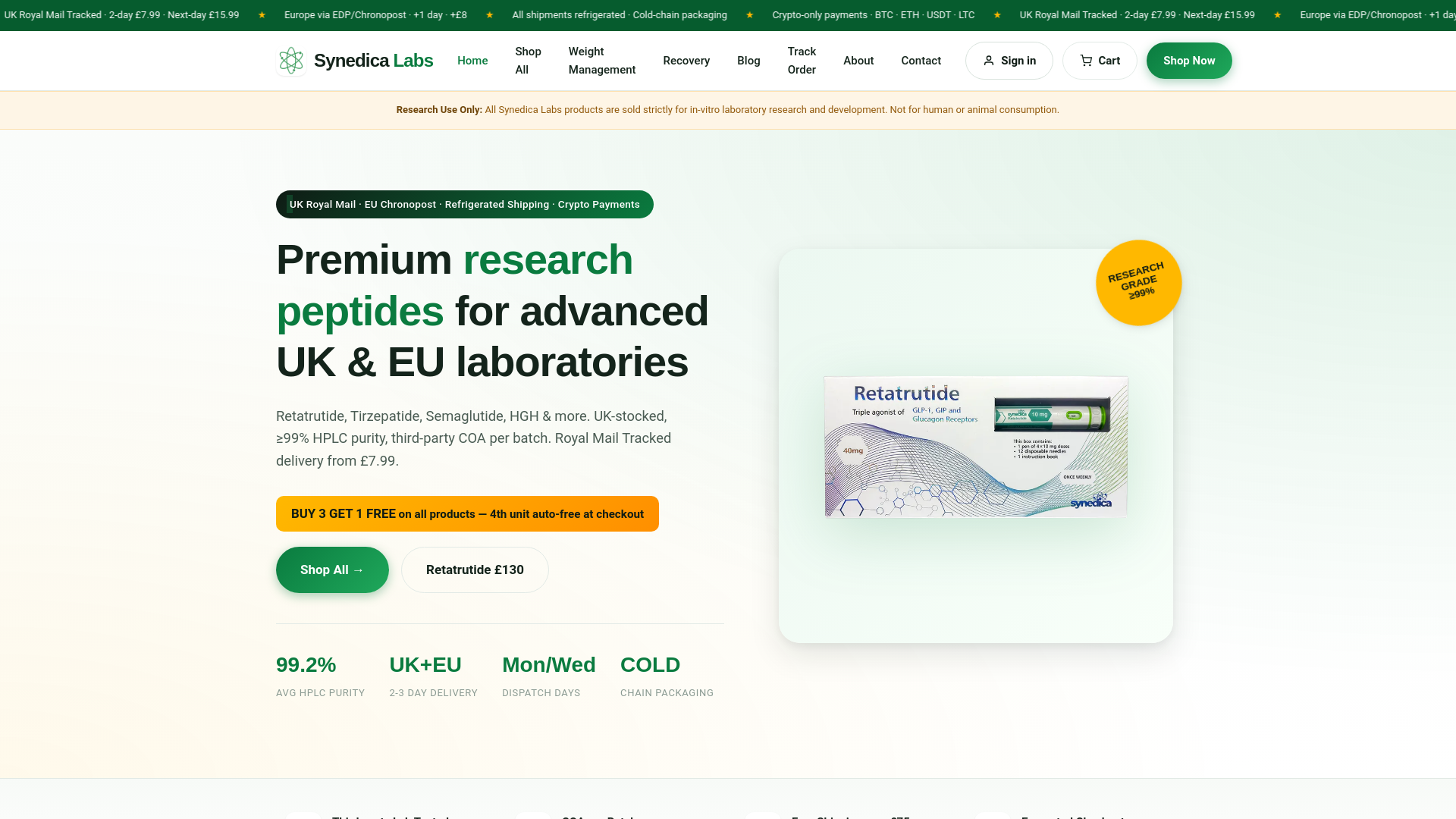 website screenshot of https://synedica-labs.shop/