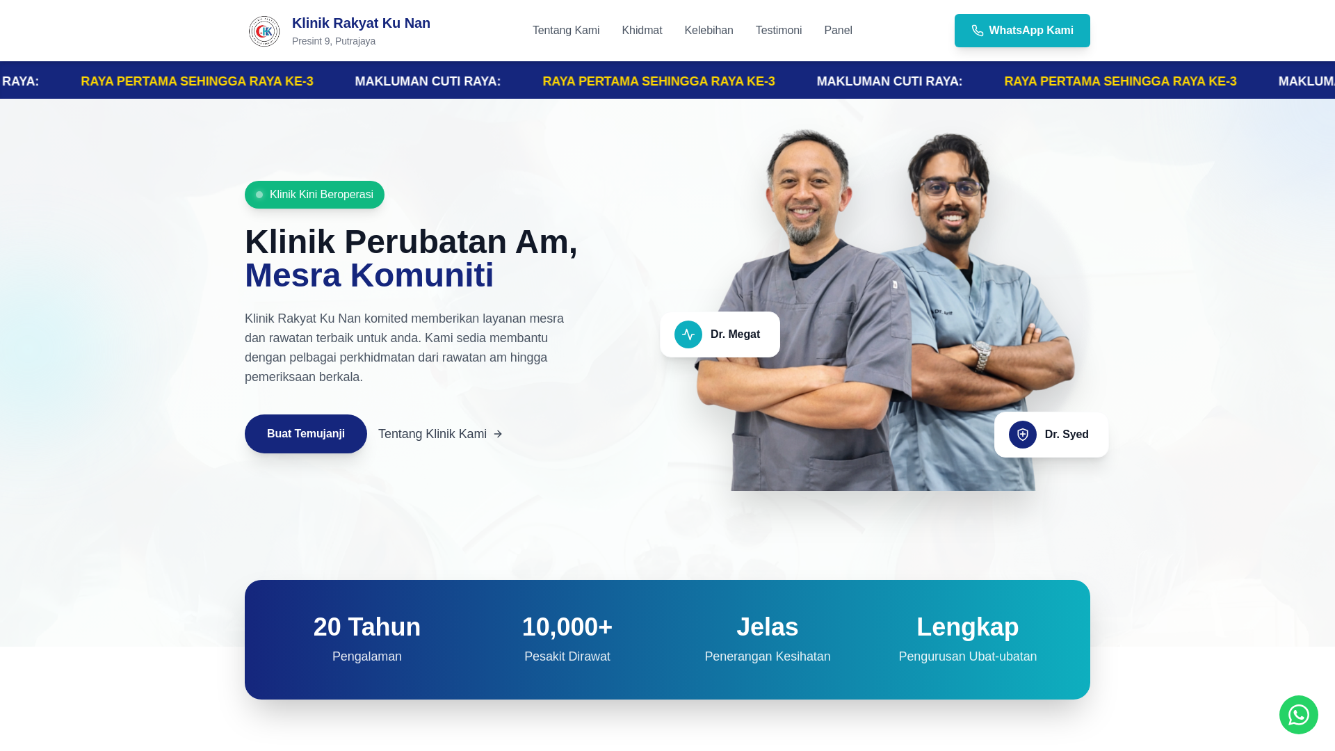 website screenshot of https://klinikrakyatkunan.com/