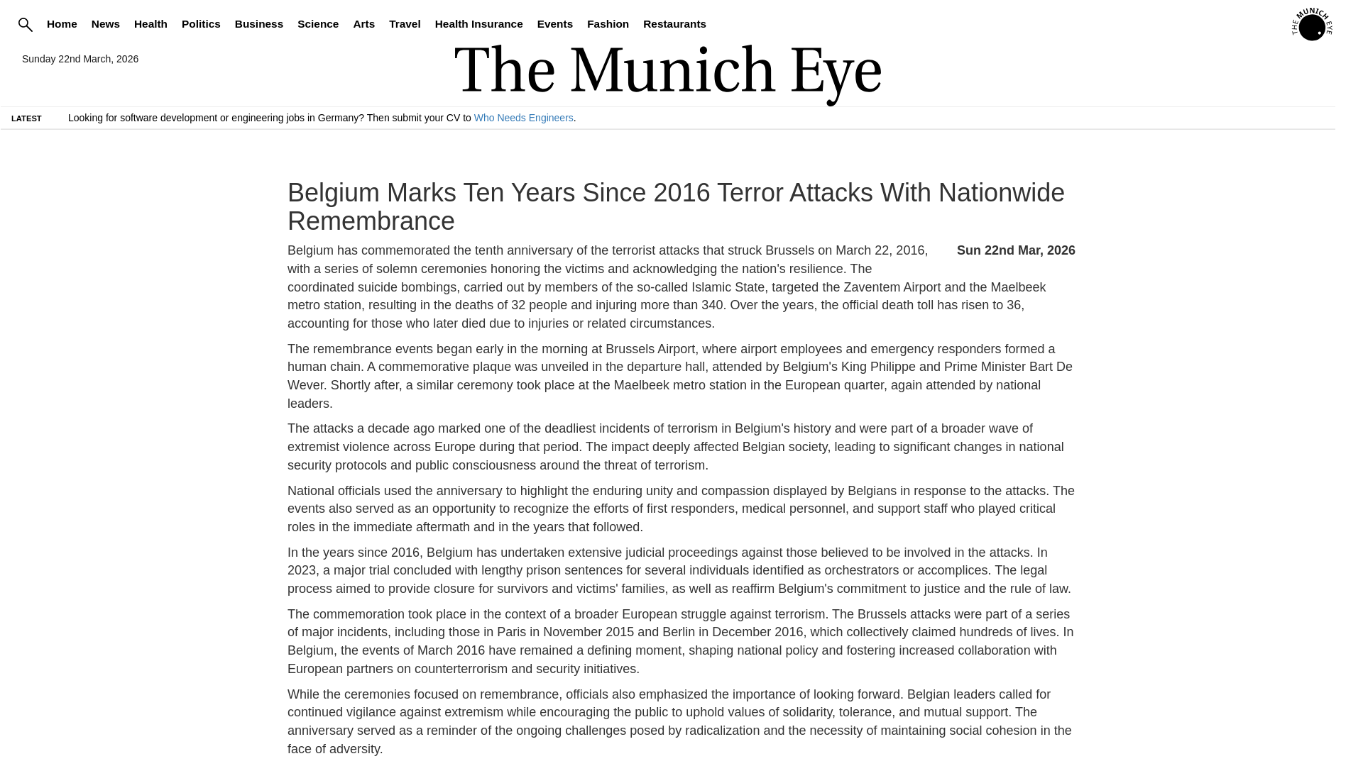 website screenshot of https://themunicheye.com/belgium-marks-ten-years-brussels-terror-attacks-33107