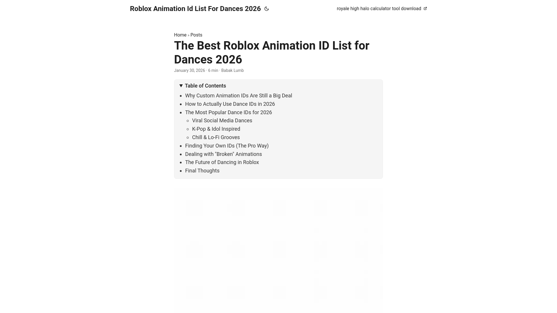 website screenshot of https://robloxanimationidlistfordances2026.pages.dev/