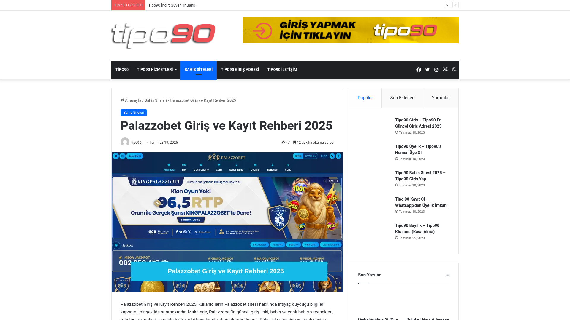website screenshot of https://tipo90-uyelik.com/palazzobet-giris/