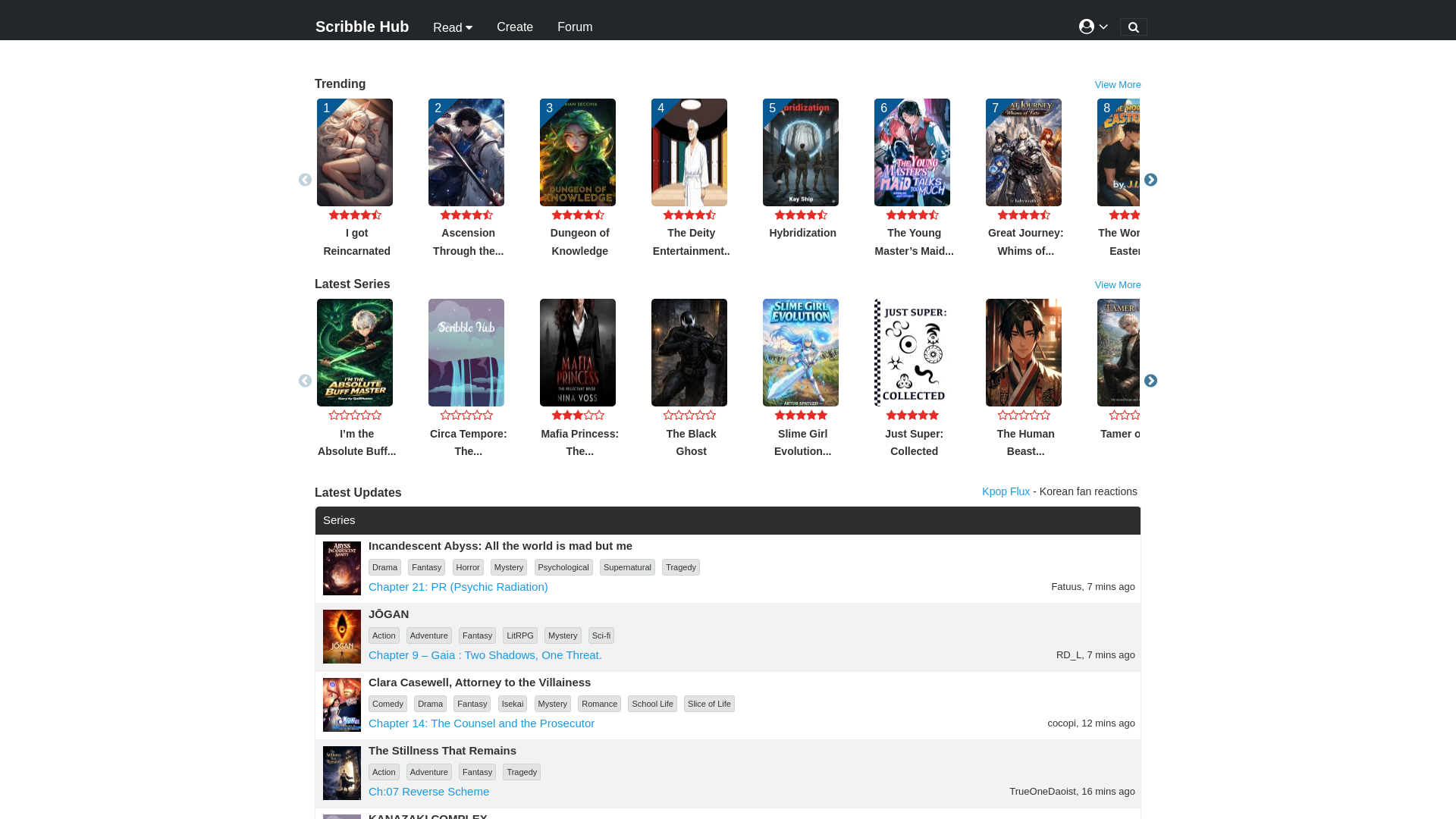 website screenshot of https://www.scribblehub.com
