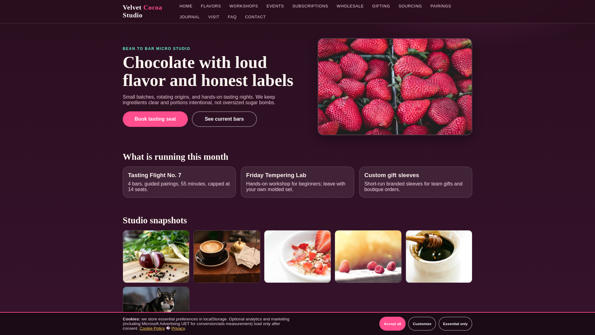 website screenshot of https://velvetcocoastudio.us