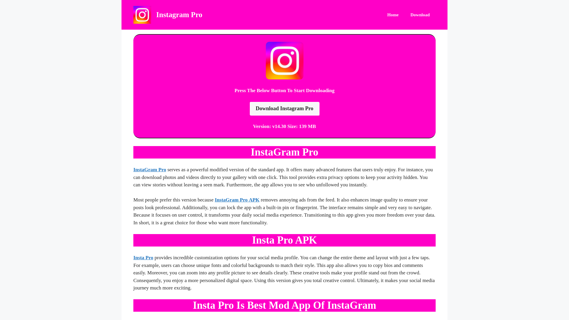 website screenshot of https://instagrampro.com.in