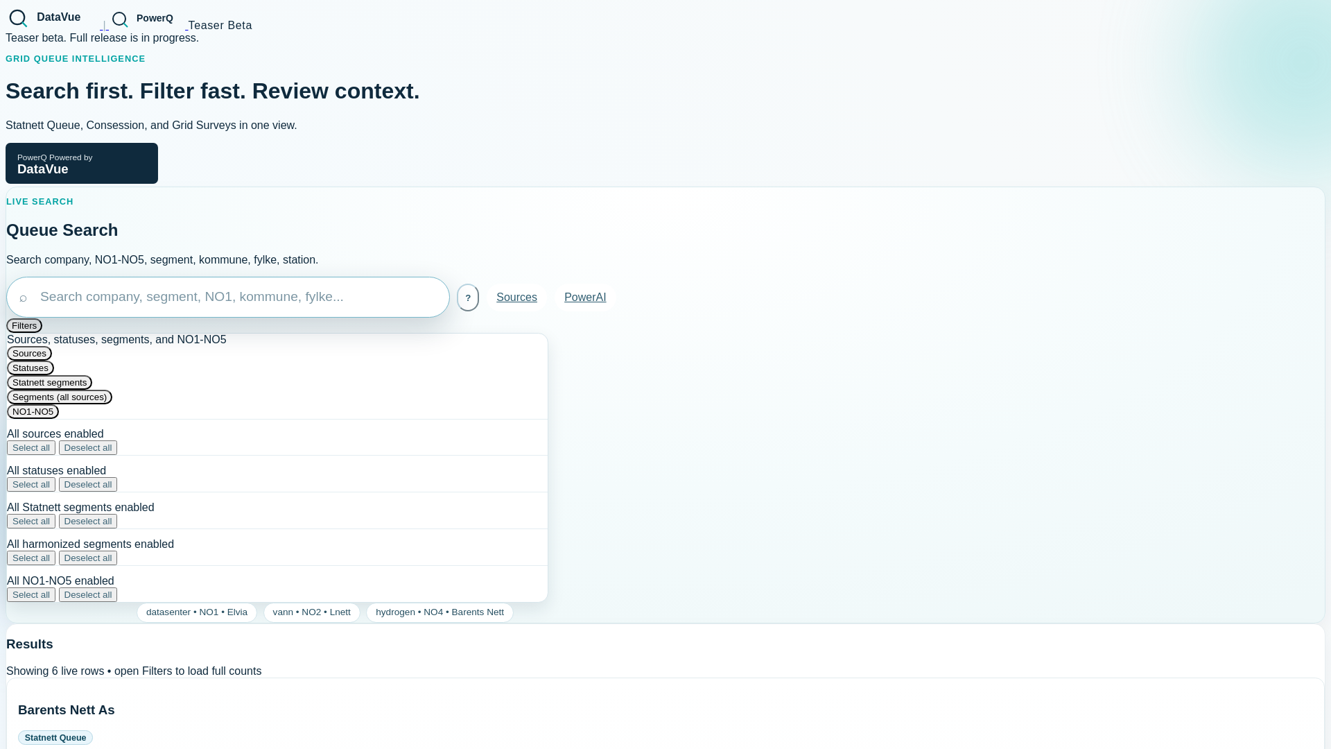 website screenshot of https://datavue.no/