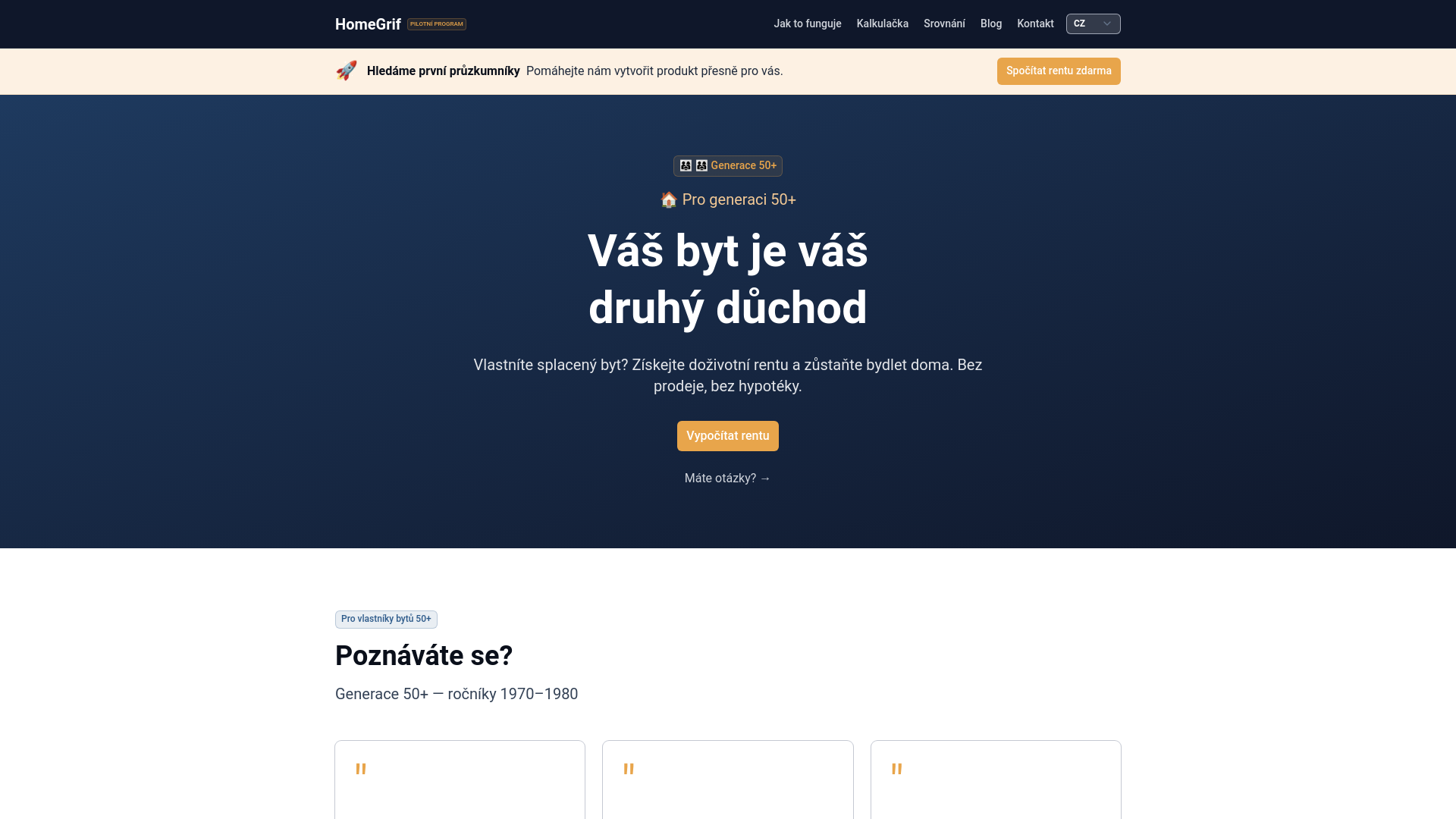 website screenshot of https://homegrif.cz/