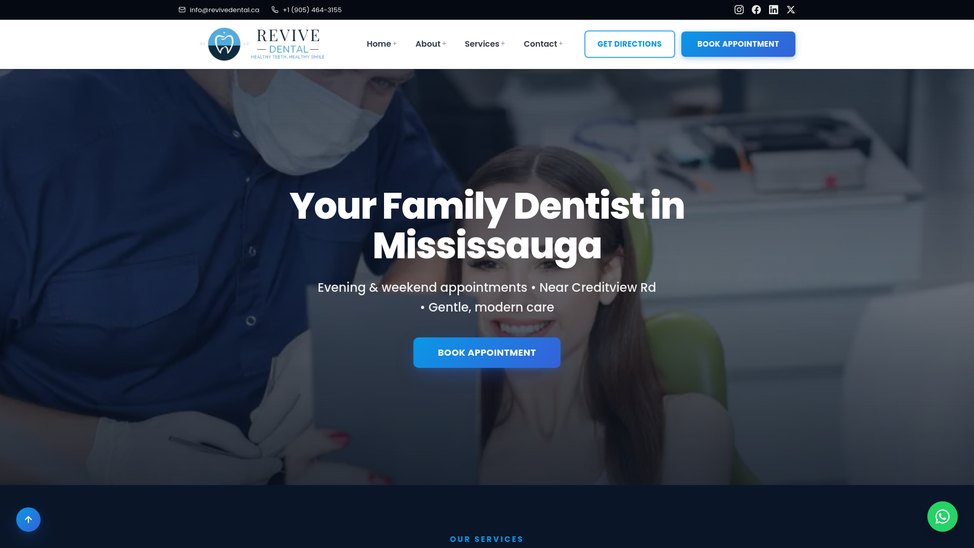 website screenshot of https://revivedentalmississauga.ca