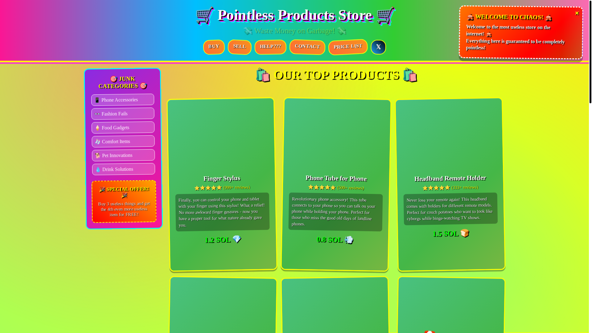 website screenshot of https://pointlessproducts.org/