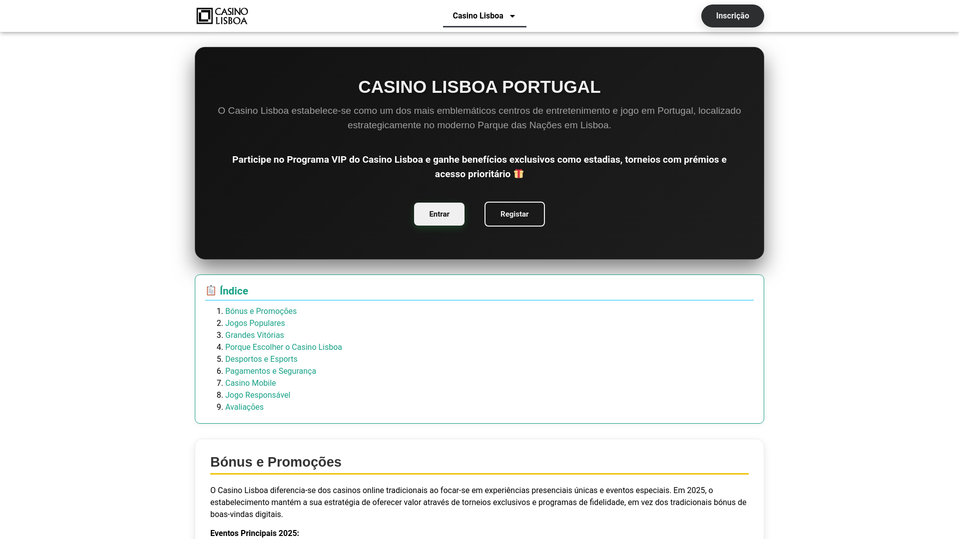 website screenshot of https://casinolisboapt.com/