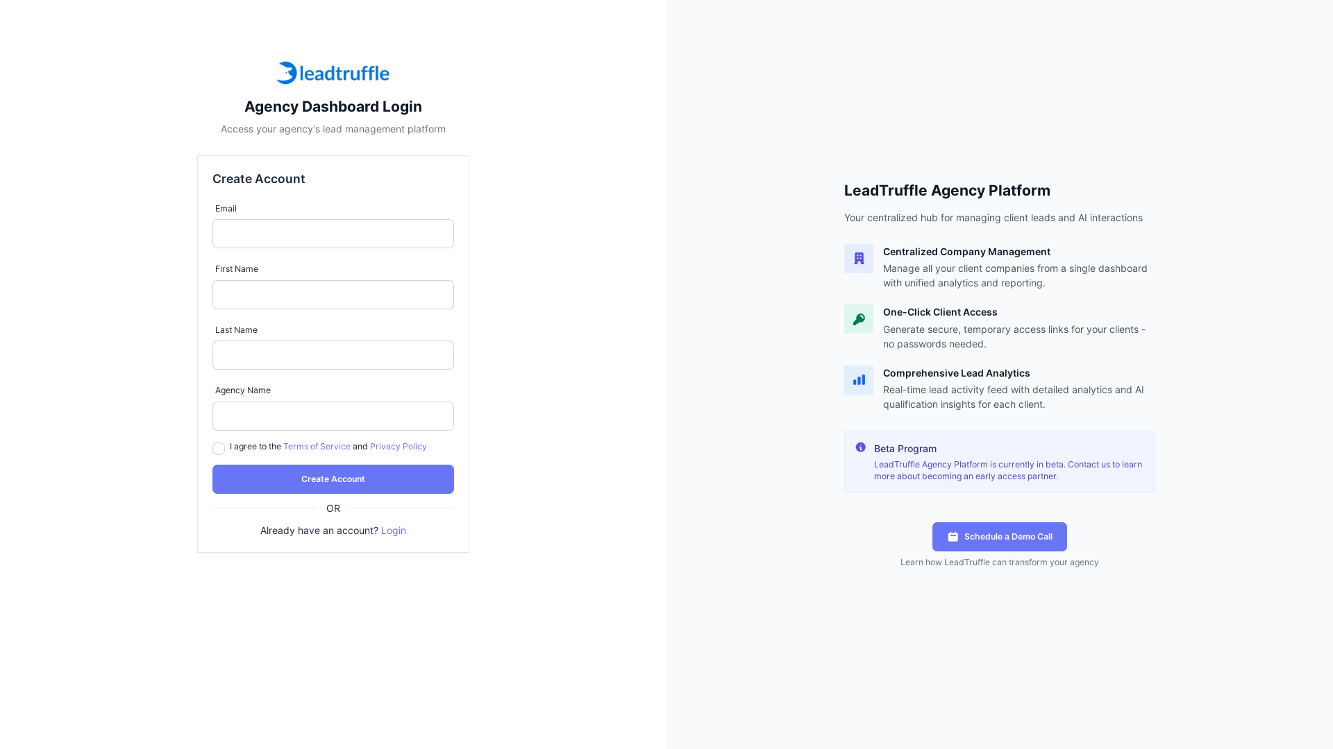 website screenshot of https://leadtruffle-agencyportal-prod.pages.dev/