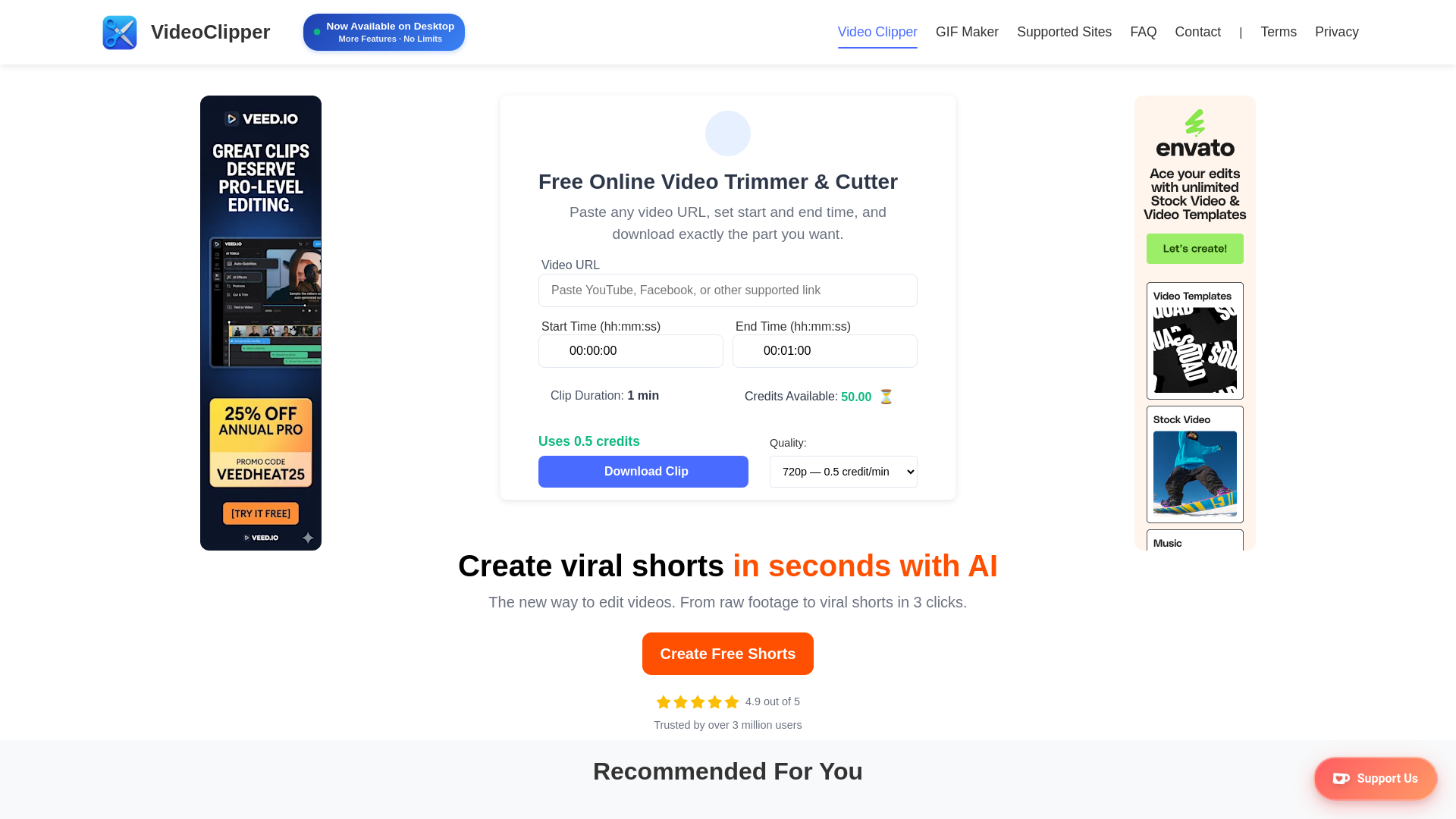 website screenshot of https://videoclipper.online/